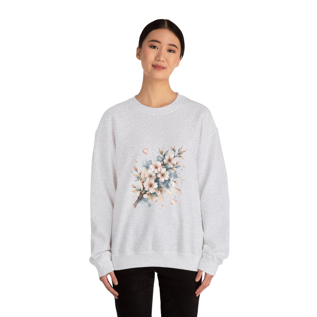 Matching Couple Sweatshirt - Cherry Blossom & Maple Leaf Matching Couple Crewneck Sweatshirt Watercolor Art His Hers Engagement Gift - Design A