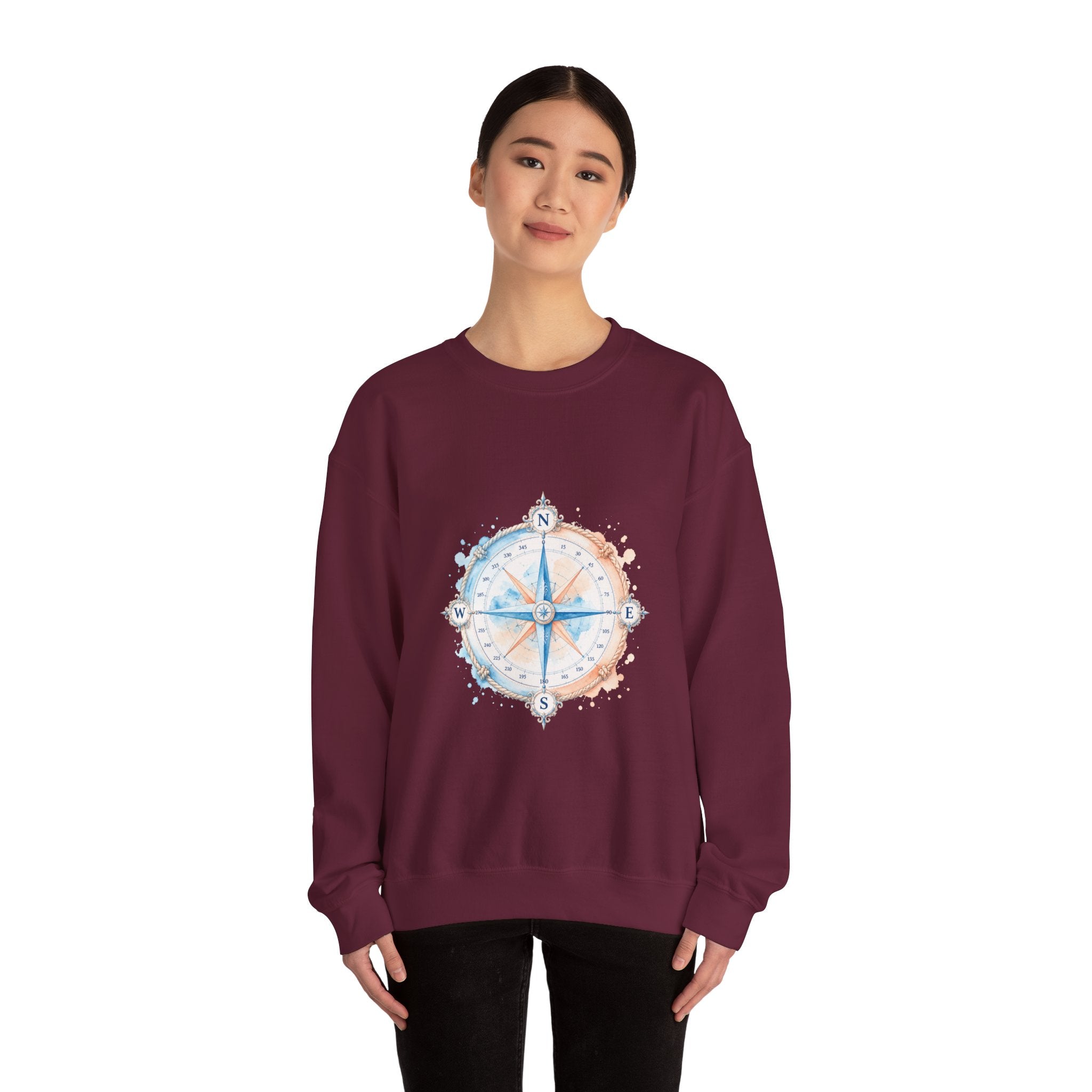Matching Couple Sweatshirt - Compass North & South Matching Couple Premium Fleece Sweatshirt Watercolor Art His Hers Birthday Gift - Design A