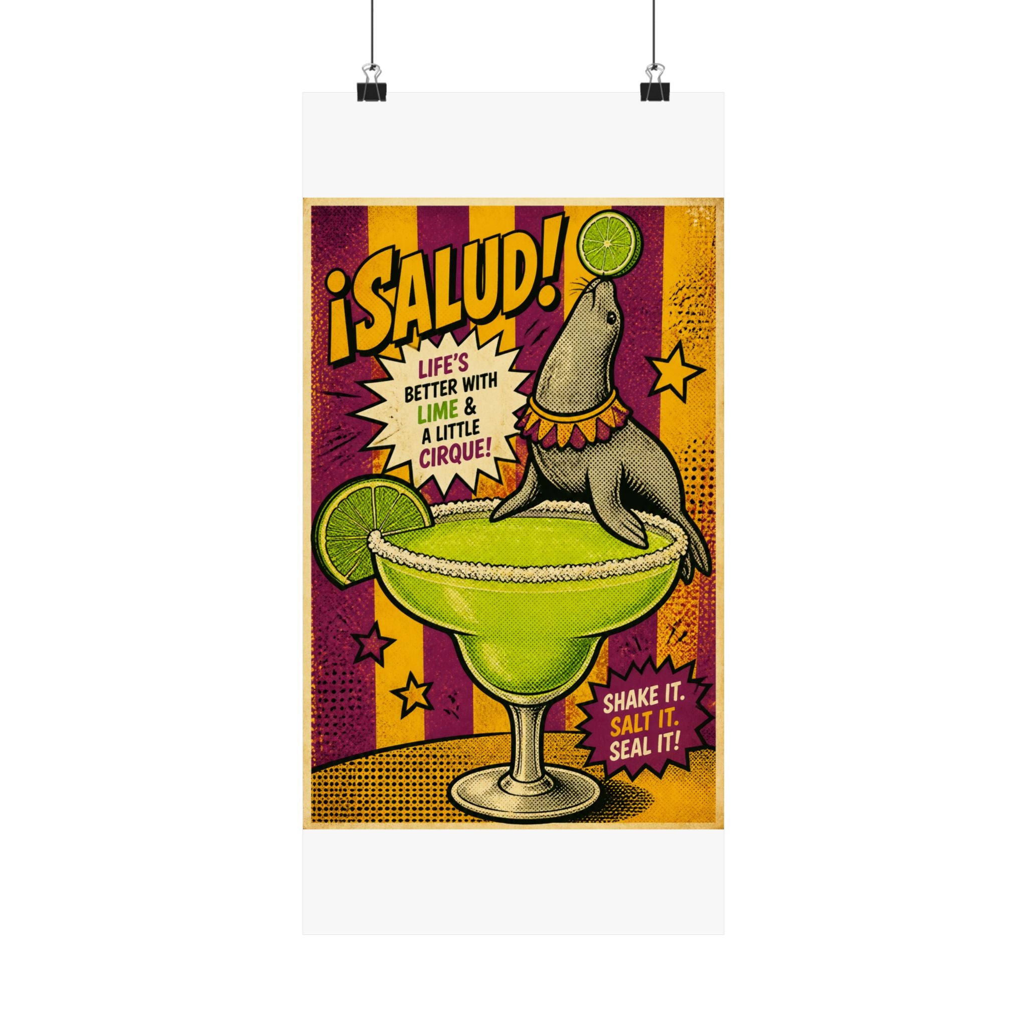 Margarita Balancing Seal Wall Art Poster 24×36 Pop Art Restaurant Decor Maximalist Print