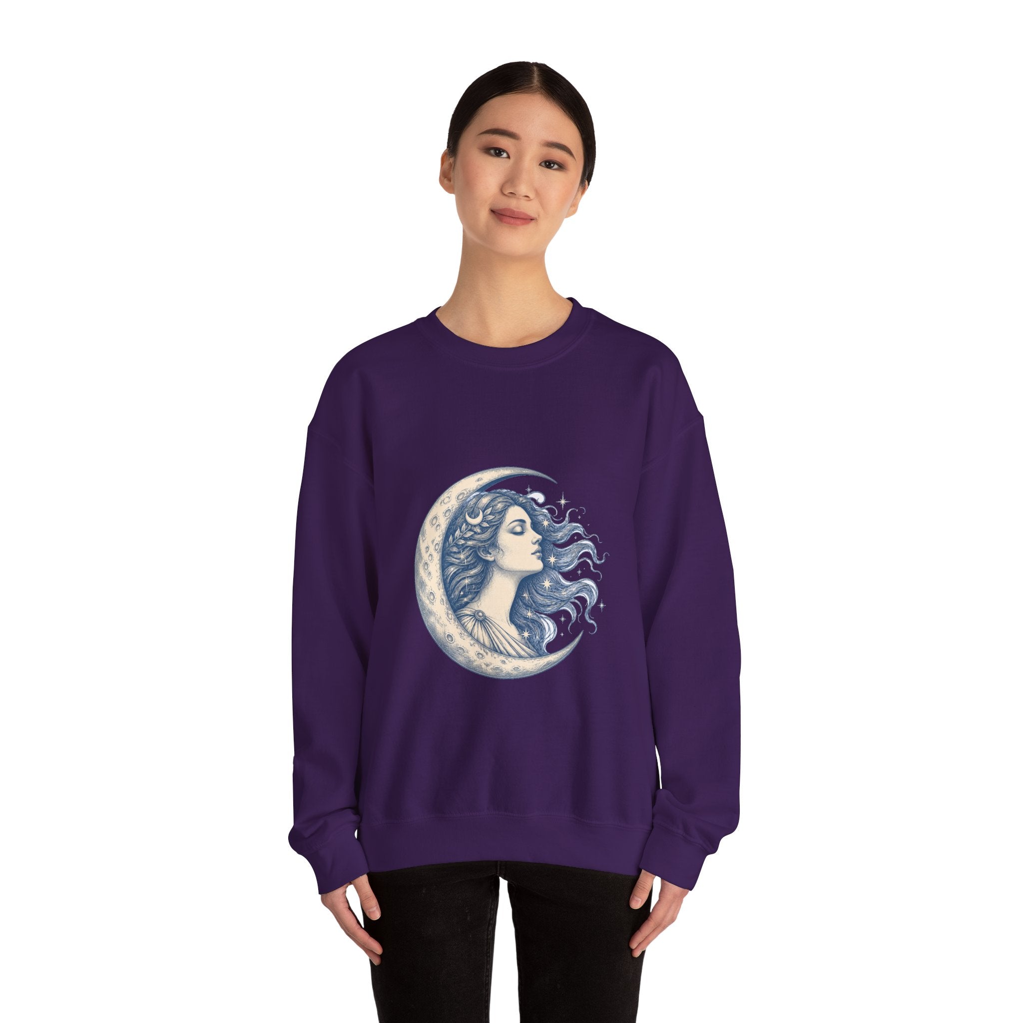 Matching Couple Sweatshirt - Helios & Selene Matching Couple Premium Fleece Sweatshirt Hand-Drawn Art His Hers Anniversary Gift - Design B