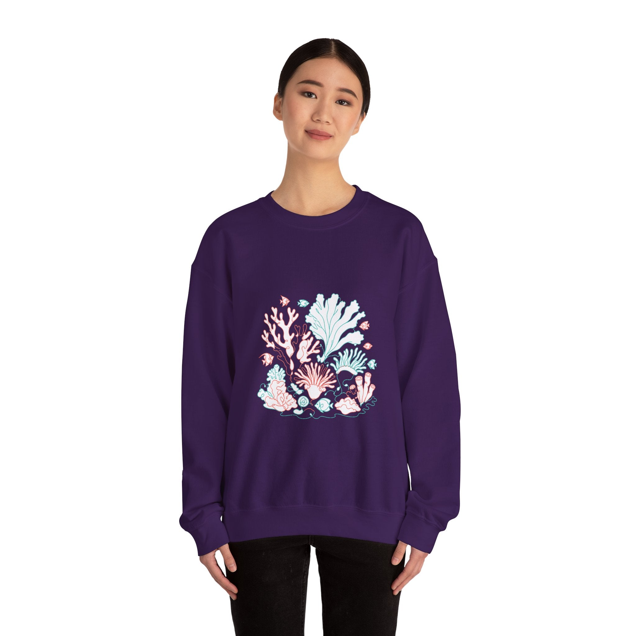Matching Couple Sweatshirt - Coral Reef & Deep Sea Matching Couple Crewneck Sweatshirt Minimalist Art His Hers Valentine Gift - Design A
