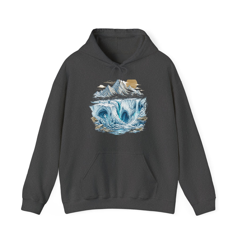 Matching Couple Sweatshirt - Volcano & Glacier Matching Couple Hooded Sweatshirt Hand-Drawn Art His Hers Best Friend Gift - Design B