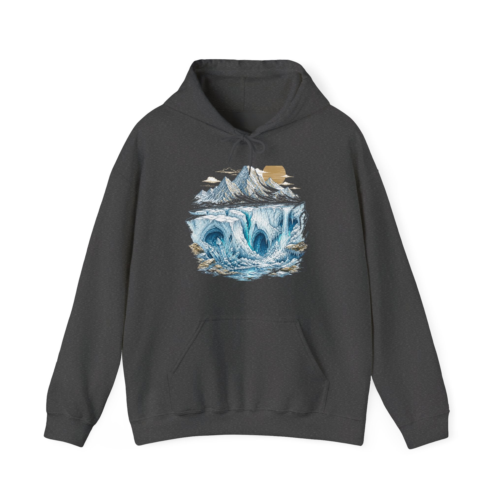 Matching Couple Sweatshirt - Volcano & Glacier Matching Couple Hooded Sweatshirt Hand-Drawn Art His Hers Best Friend Gift - Design B