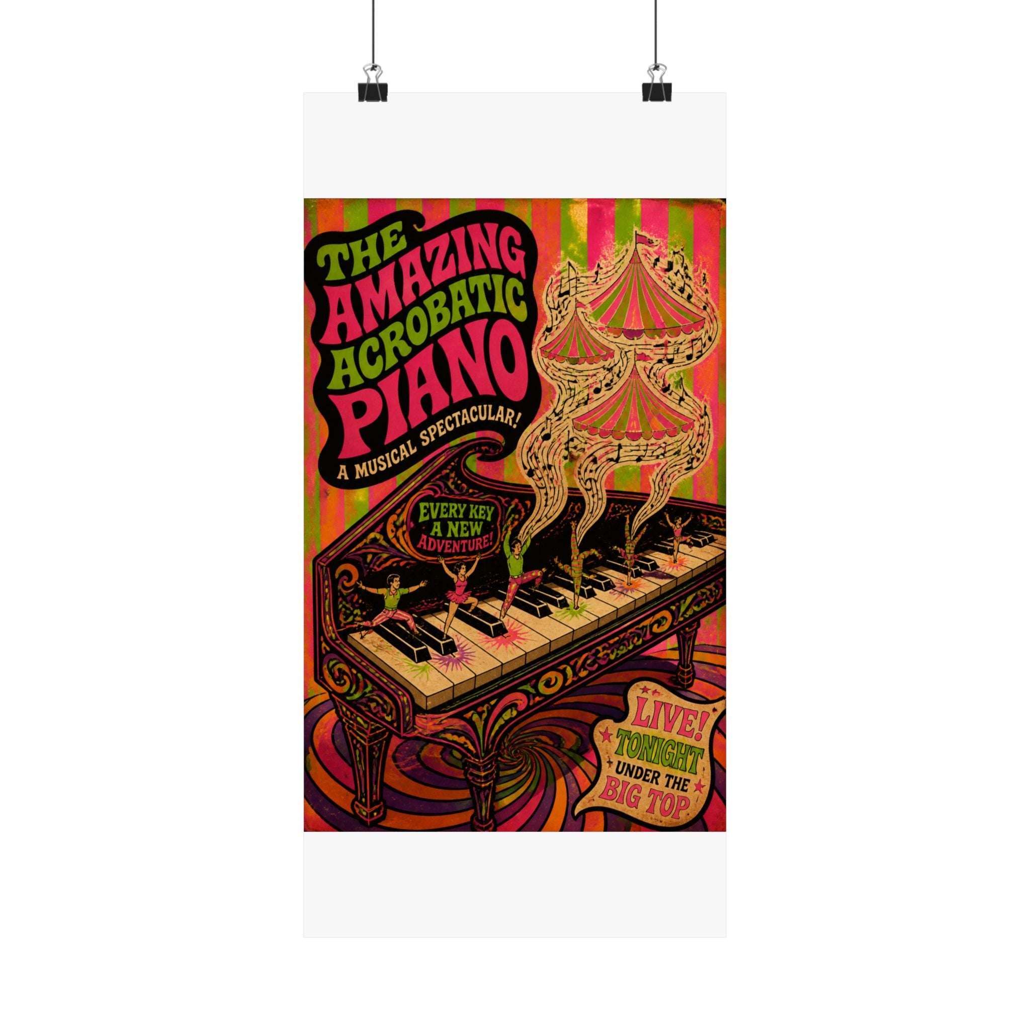 Grand Piano Acrobats Wall Art Poster 18×24 Psychedelic Cafe Decor Maximalist Print