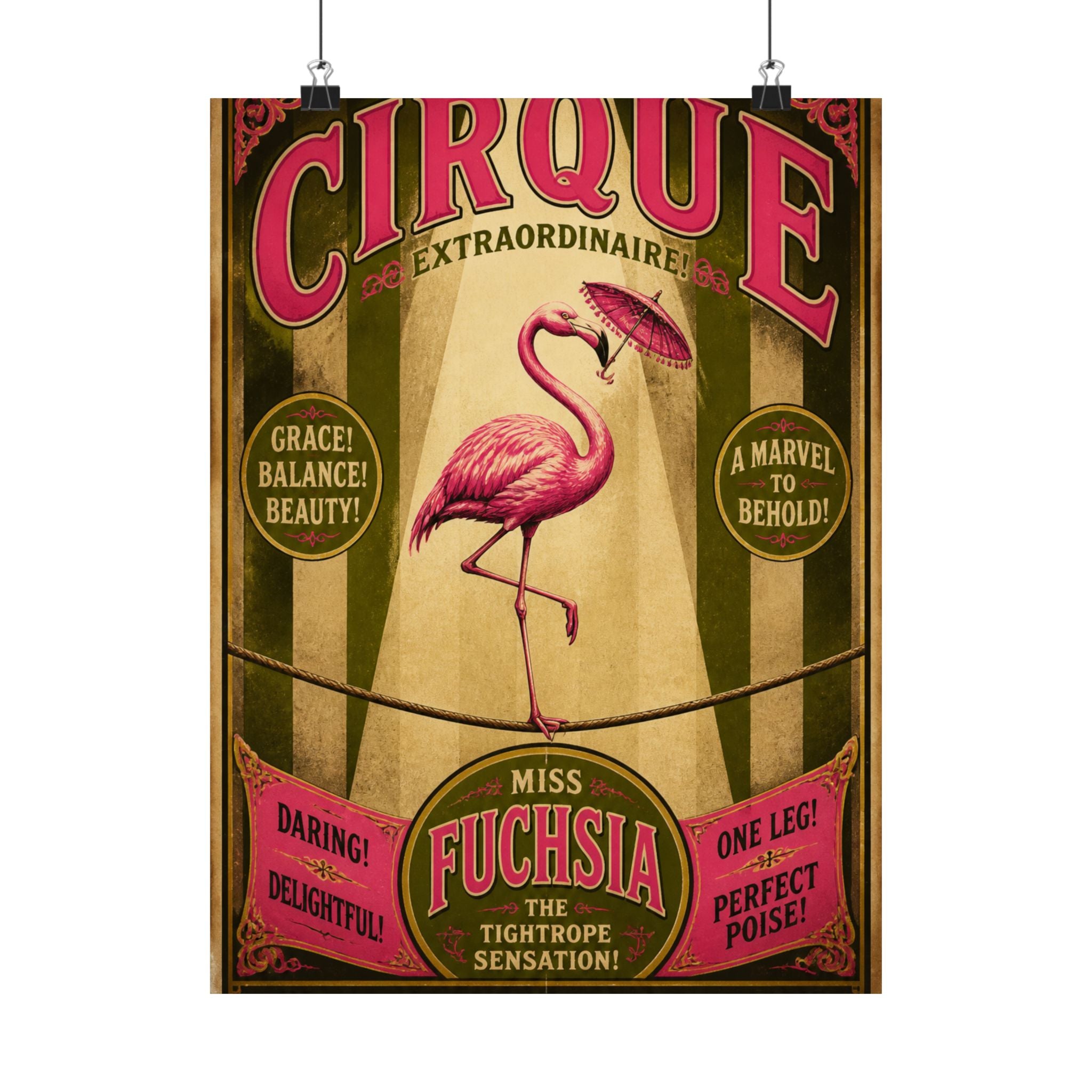 Flamingo Tightrope Wall Art Poster 18×24 Vintage Circus Kitchen Decor Maximalist Print