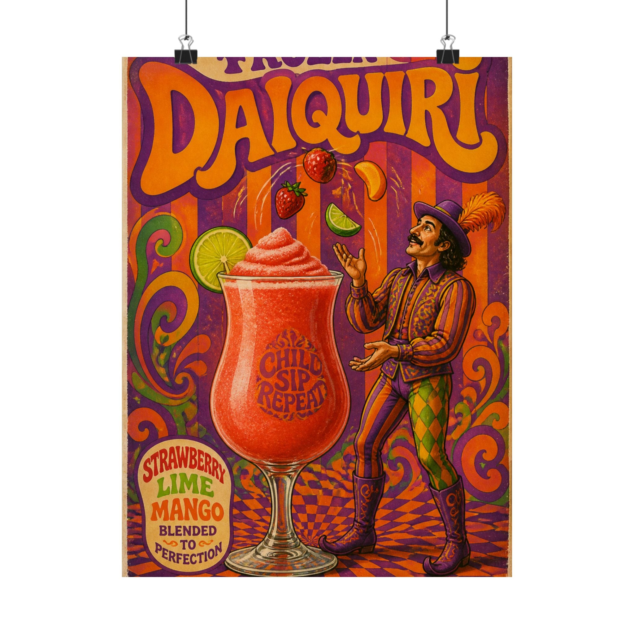 Daiquiri Fruit Juggler Wall Art Poster 24×36 Psychedelic Dining Room Decor Maximalist Print