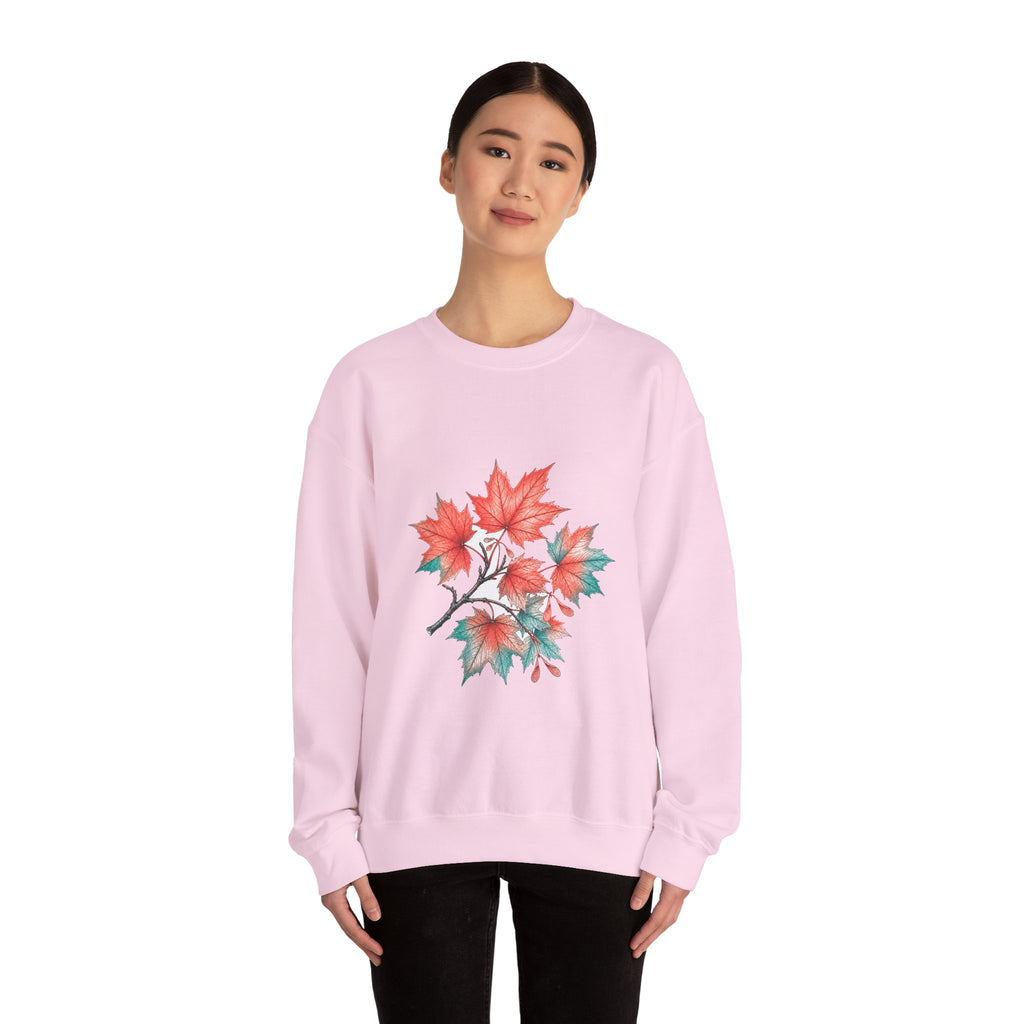 Matching Couple Sweatshirt - Cherry Blossom & Maple Leaf Matching Couple Premium Fleece Sweatshirt Hand-Drawn Art His Hers Anniversary Gift - Design B