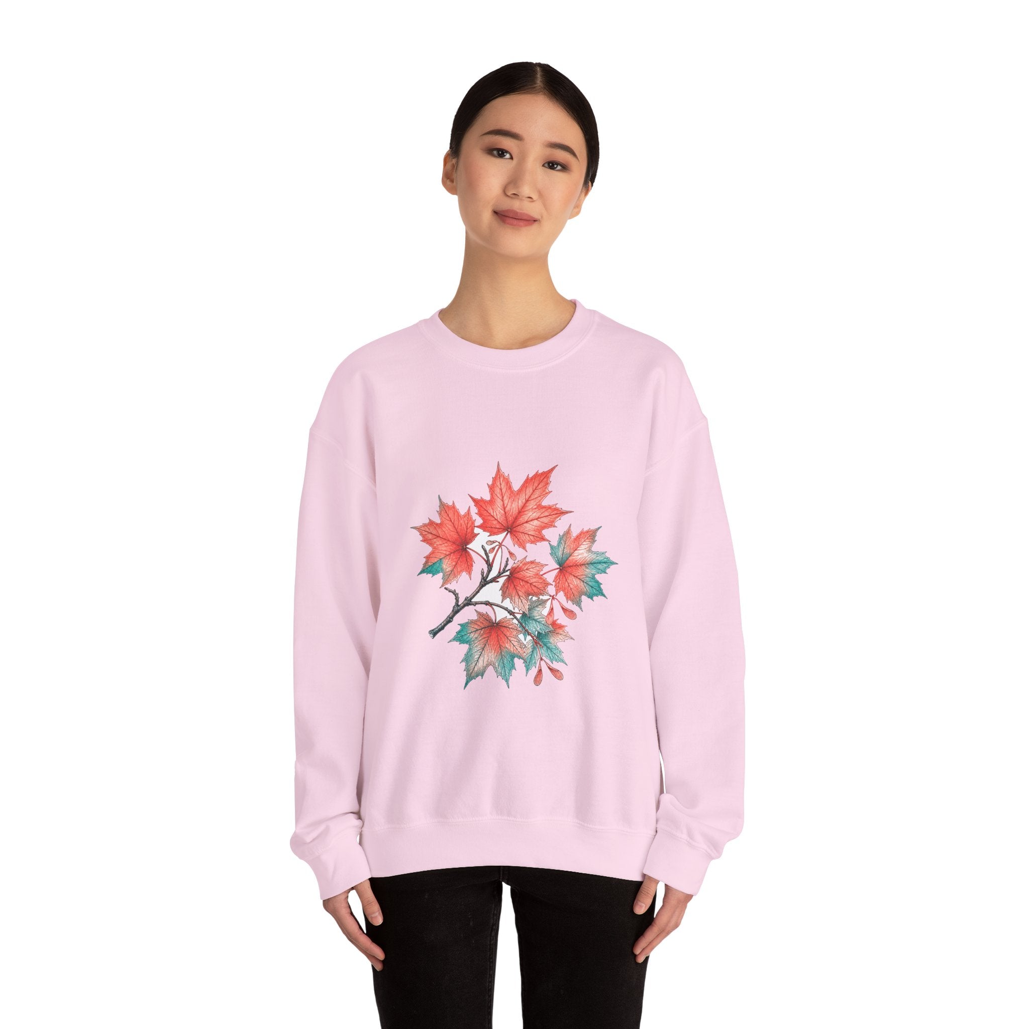 Matching Couple Sweatshirt - Cherry Blossom & Maple Leaf Matching Couple Premium Fleece Sweatshirt Hand-Drawn Art His Hers Anniversary Gift - Design B