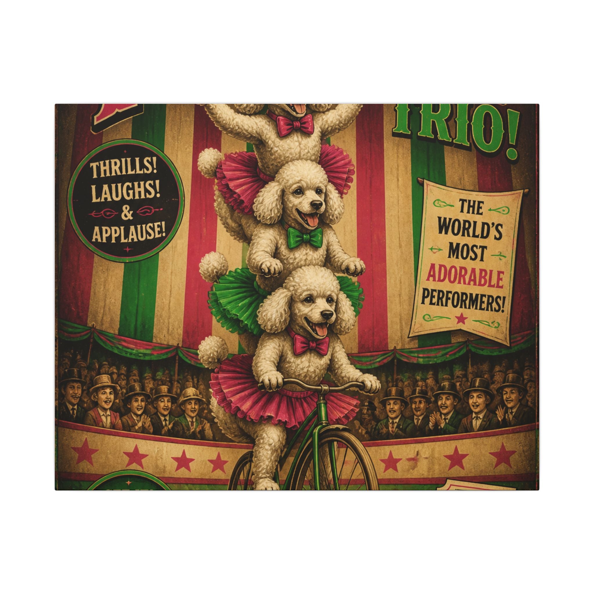 Poodle Stack Bicycle Wall Art Canvas 16×20 Vintage Circus Kitchen Decor Maximalist Print