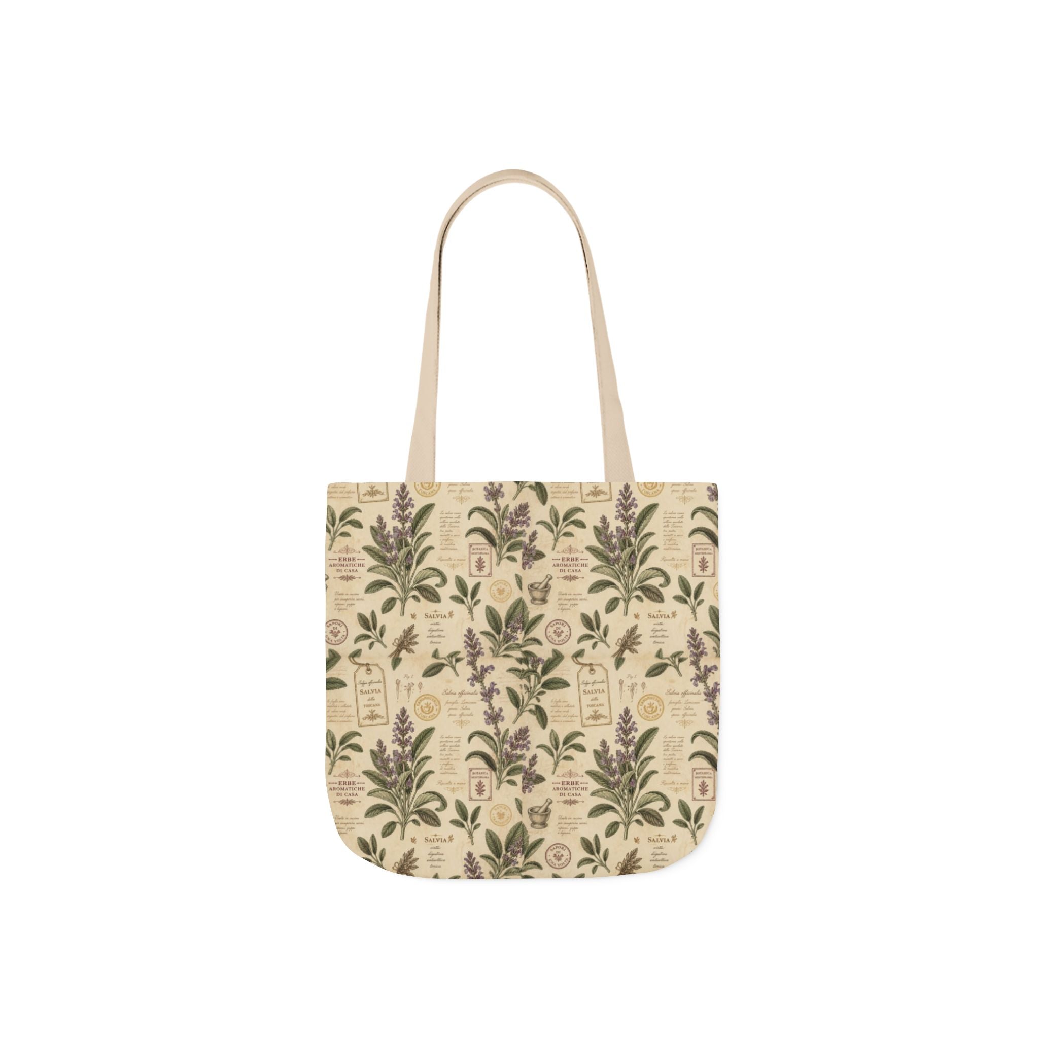 Sage Leaves Canvas Tote Bag Mediterranean Kitchen Botanical Design Italian Cottagecore Gift
