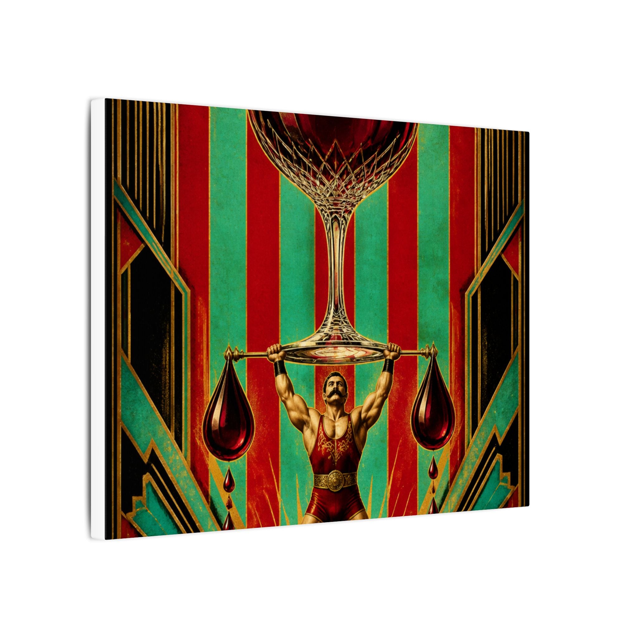 Wine Glass Strongman Wall Art Canvas 24×36 Art Deco Bar Area Decor Maximalist Print