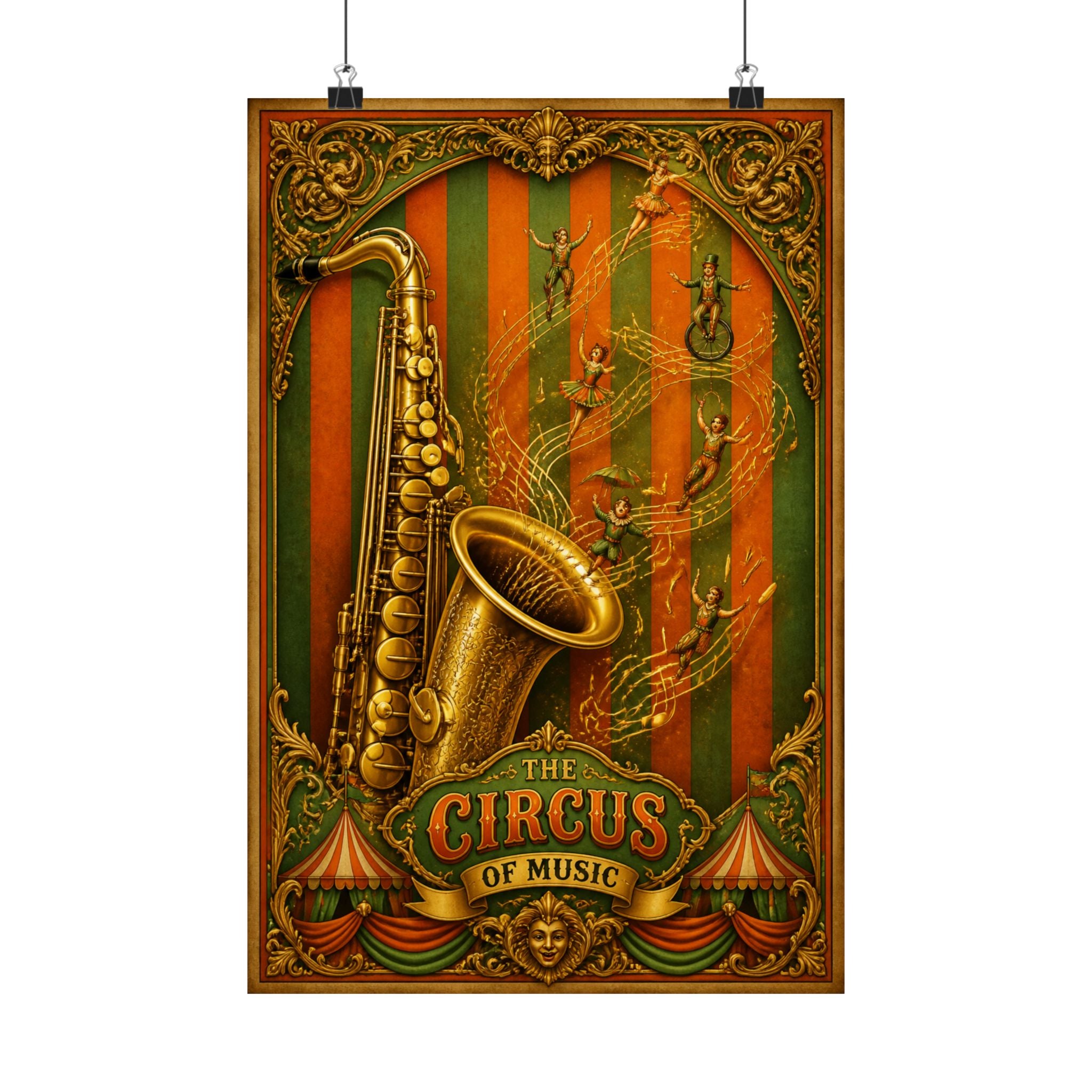 Saxophone Music Circus Wall Art Poster 24×36 Baroque Studio Decor Maximalist Print
