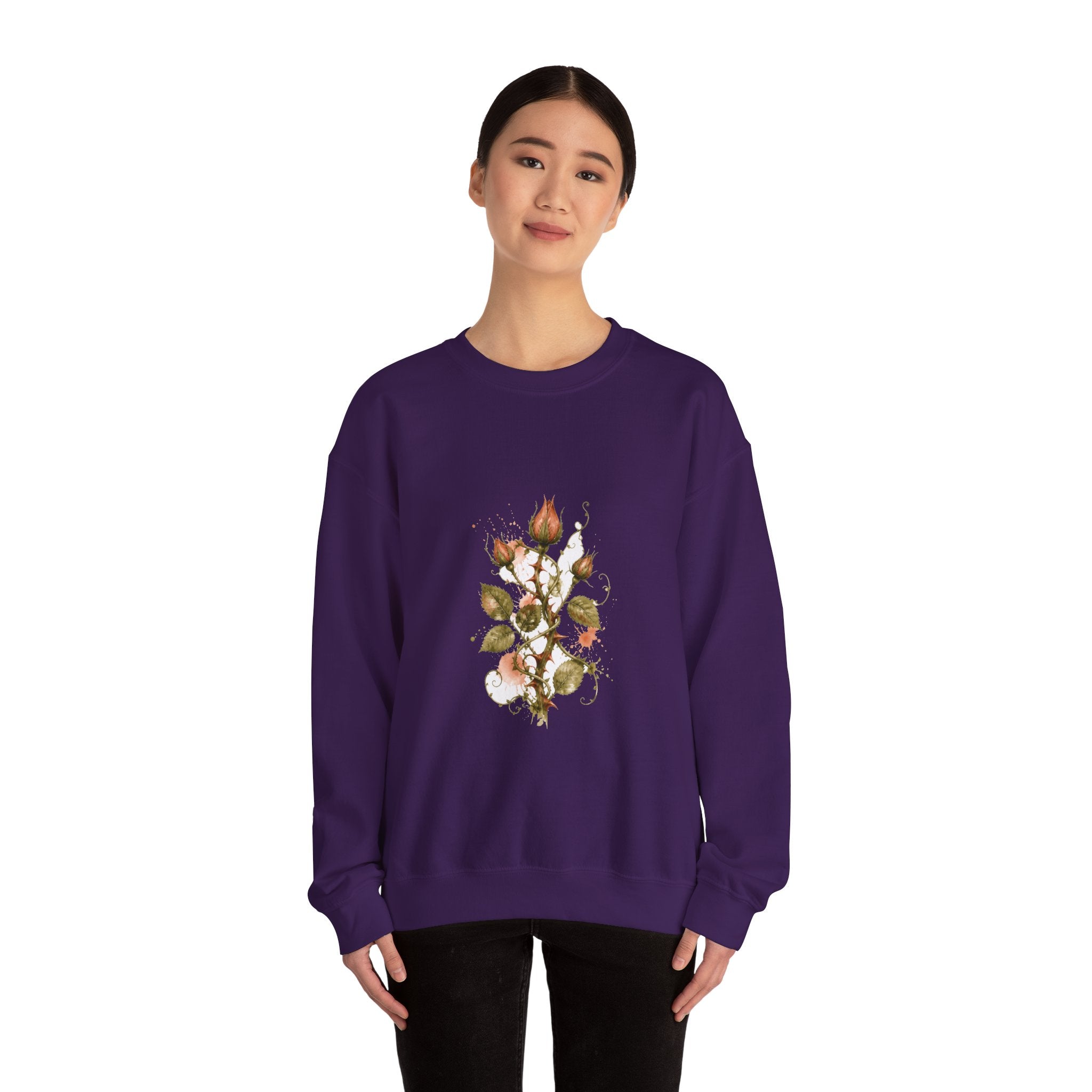 Matching Couple Sweatshirt - Rose & Thorn Matching Couple Premium Fleece Sweatshirt Watercolor Art His Hers Birthday Gift - Design B