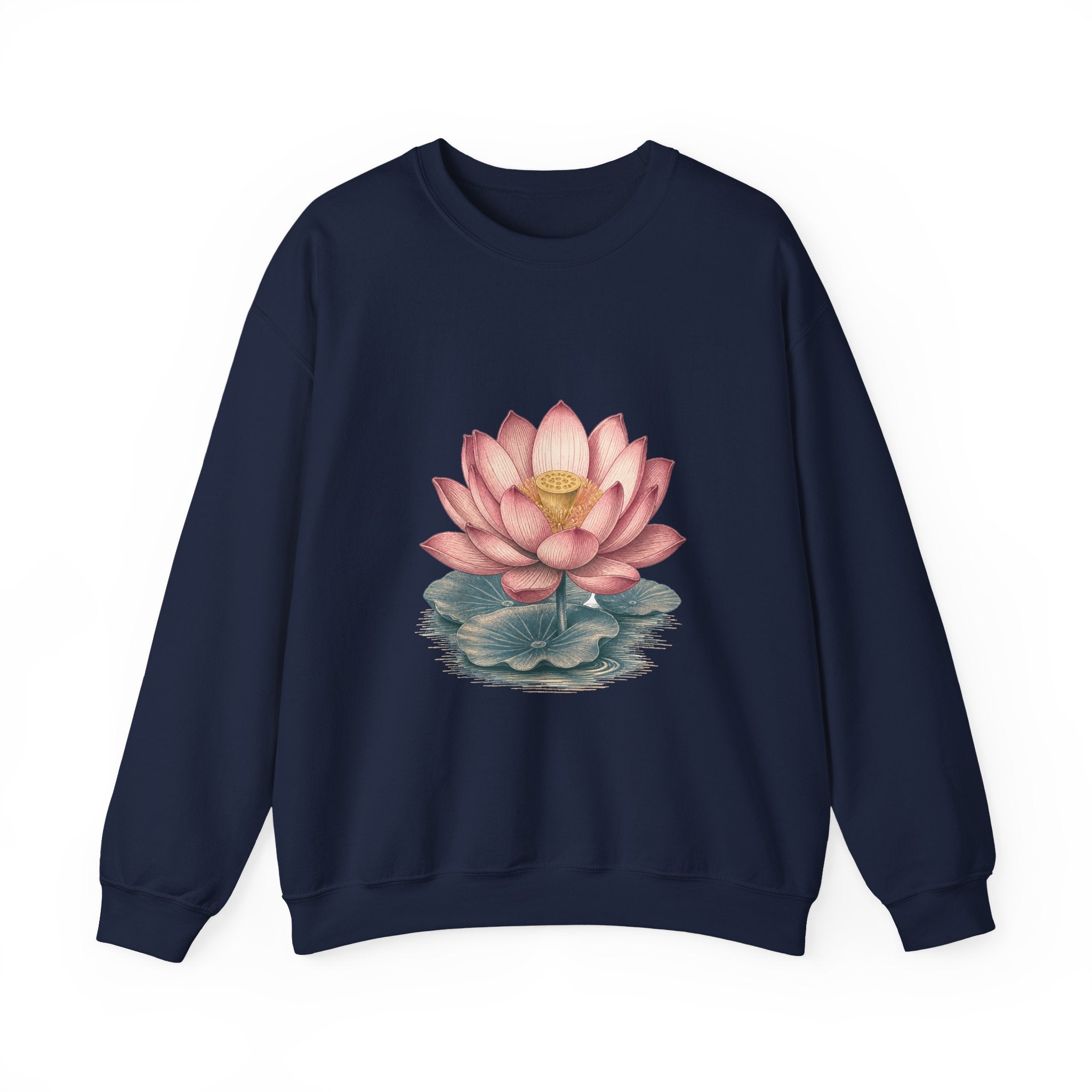Matching Couple Sweatshirt - Open & Closed Lotus Matching Couple Crewneck Sweatshirt Vintage Art His Hers Wedding Gift - Design A
