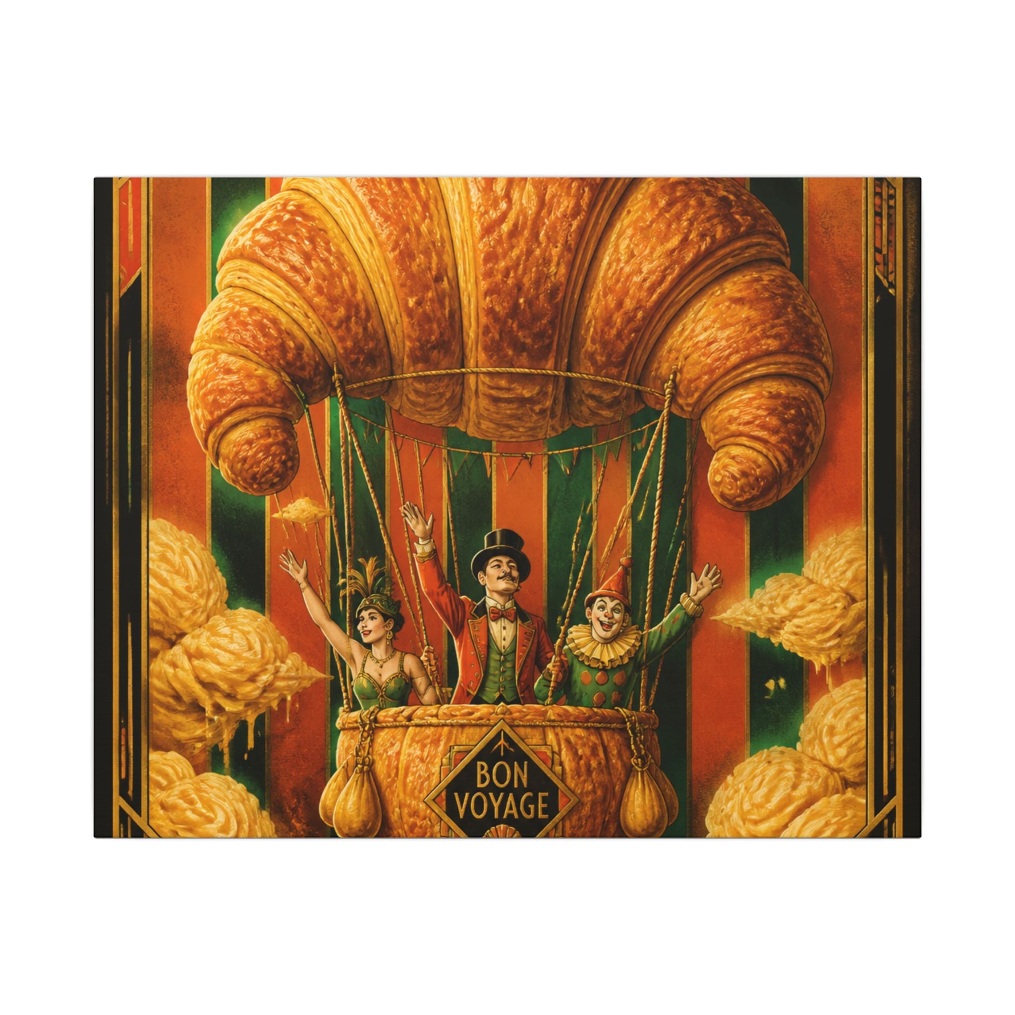 Croissant Hot Air Balloon Wall Art Canvas 24×36 Art Deco Bar Area Decor Maximalist Print