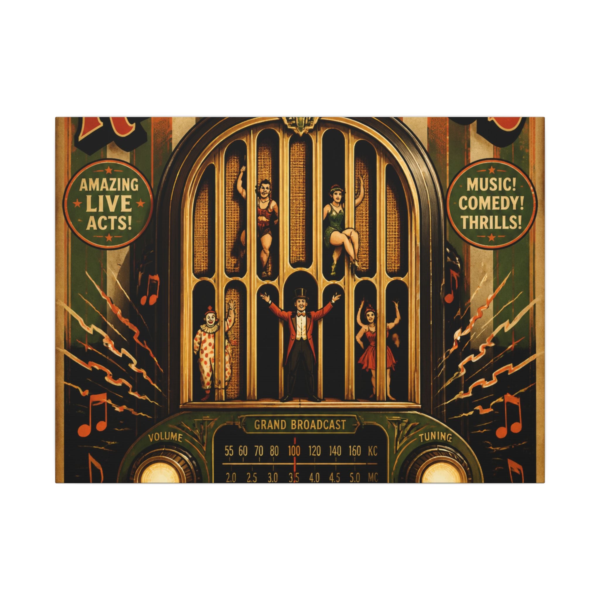 Vintage Radio Stage Wall Art Canvas 24×36 Vintage Circus Bedroom Decor Maximalist Print