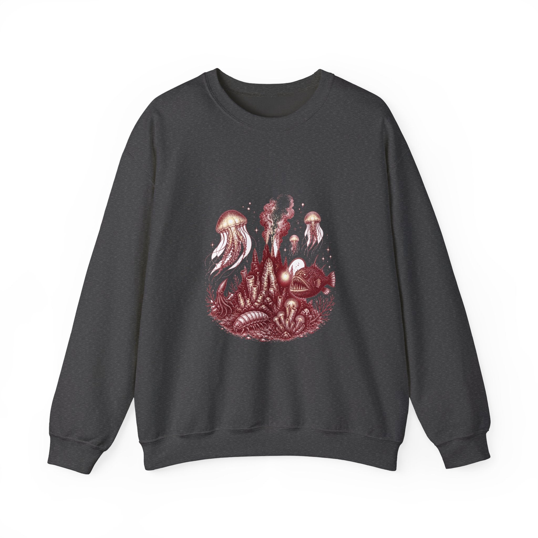 Matching Couple Sweatshirt - Coral Reef & Deep Sea Matching Couple Premium Fleece Sweatshirt Hand-Drawn Art His Hers Anniversary Gift - Design B