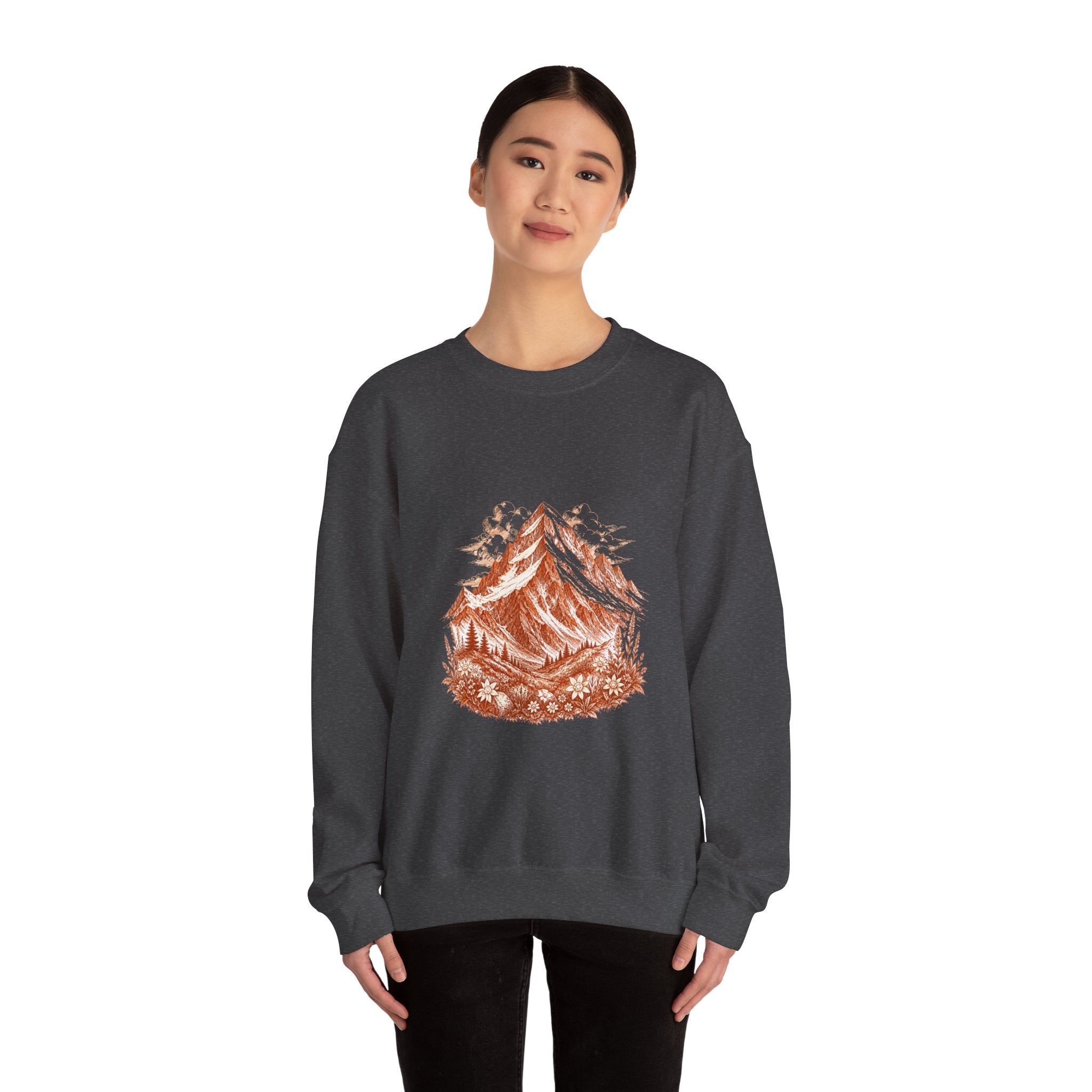 Matching Couple Sweatshirt - Mountain & Ocean Matching Couple Premium Fleece Sweatshirt Hand-Drawn Art His Hers Anniversary Gift - Design A
