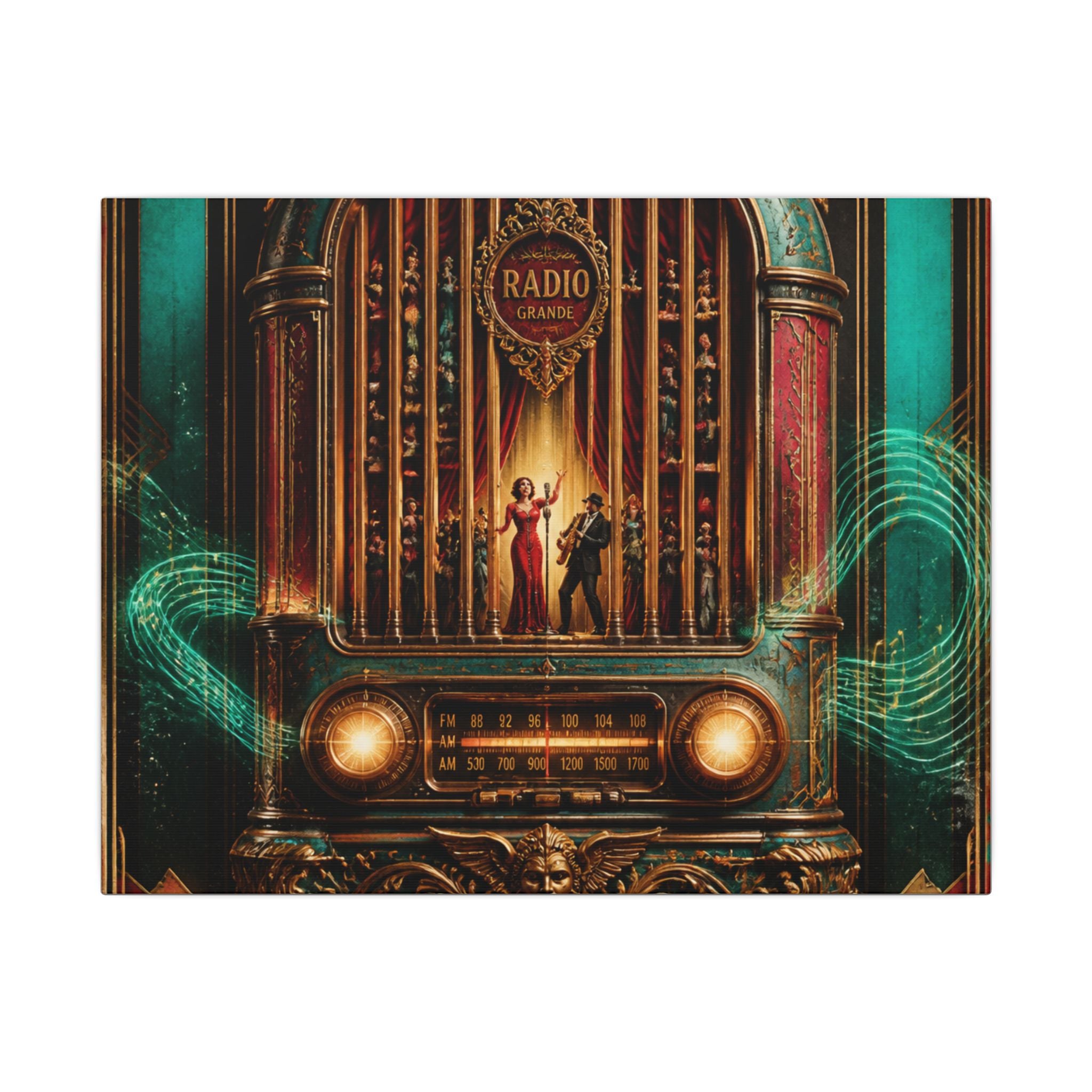 Vintage Radio Stage Wall Art Canvas 24×36 Baroque Studio Decor Maximalist Print