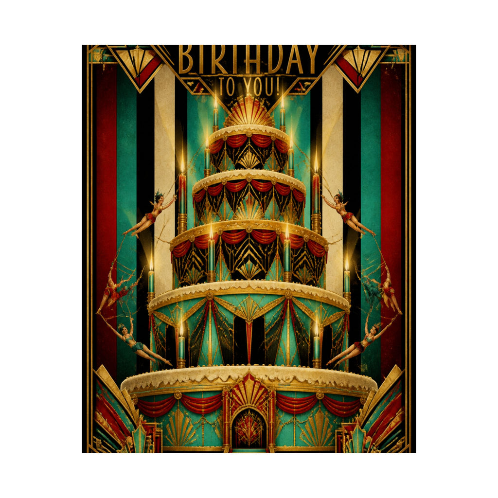 Birthday Cake Trapeze Wall Art Poster 24×36 Art Deco Bar Area Decor Maximalist Print