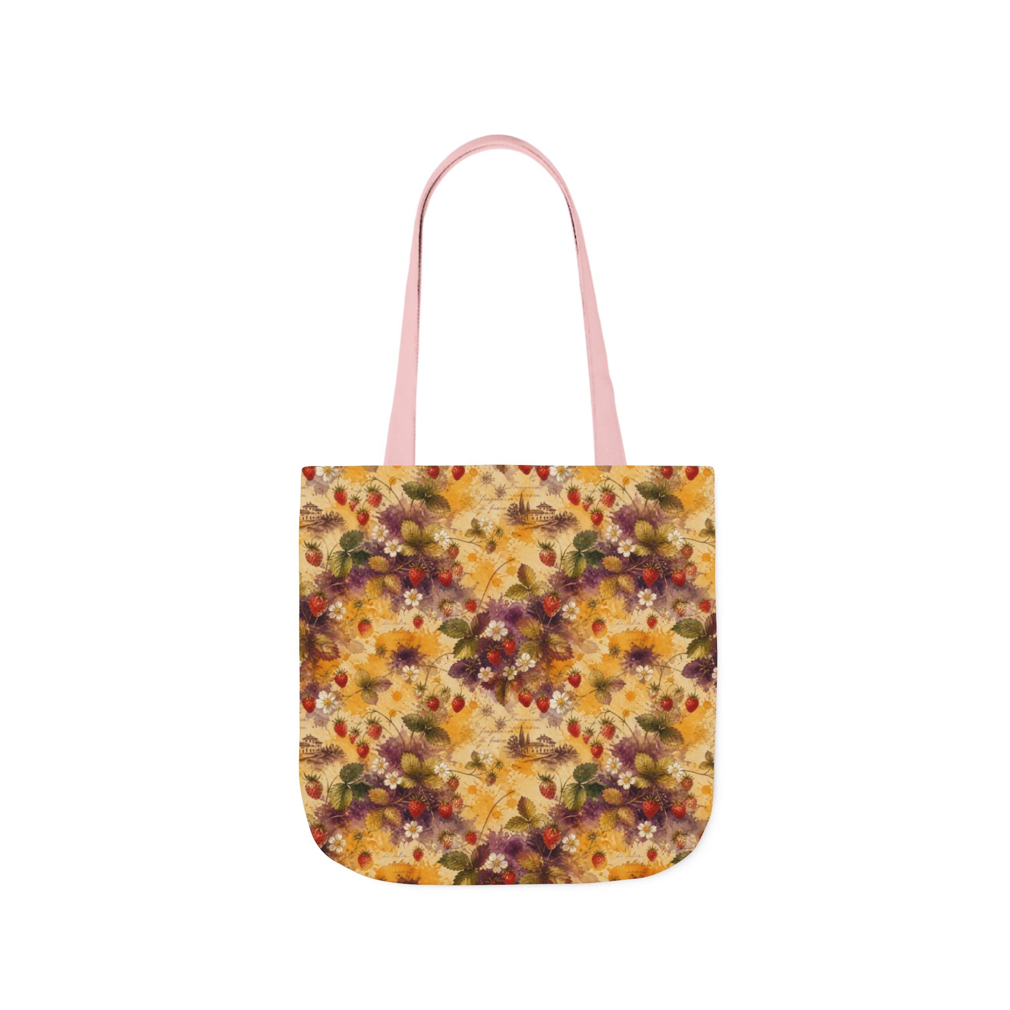 Wild Strawberries Canvas Tote Bag Mediterranean Kitchen Watercolor Splash Design Italian Cottagecore Gift