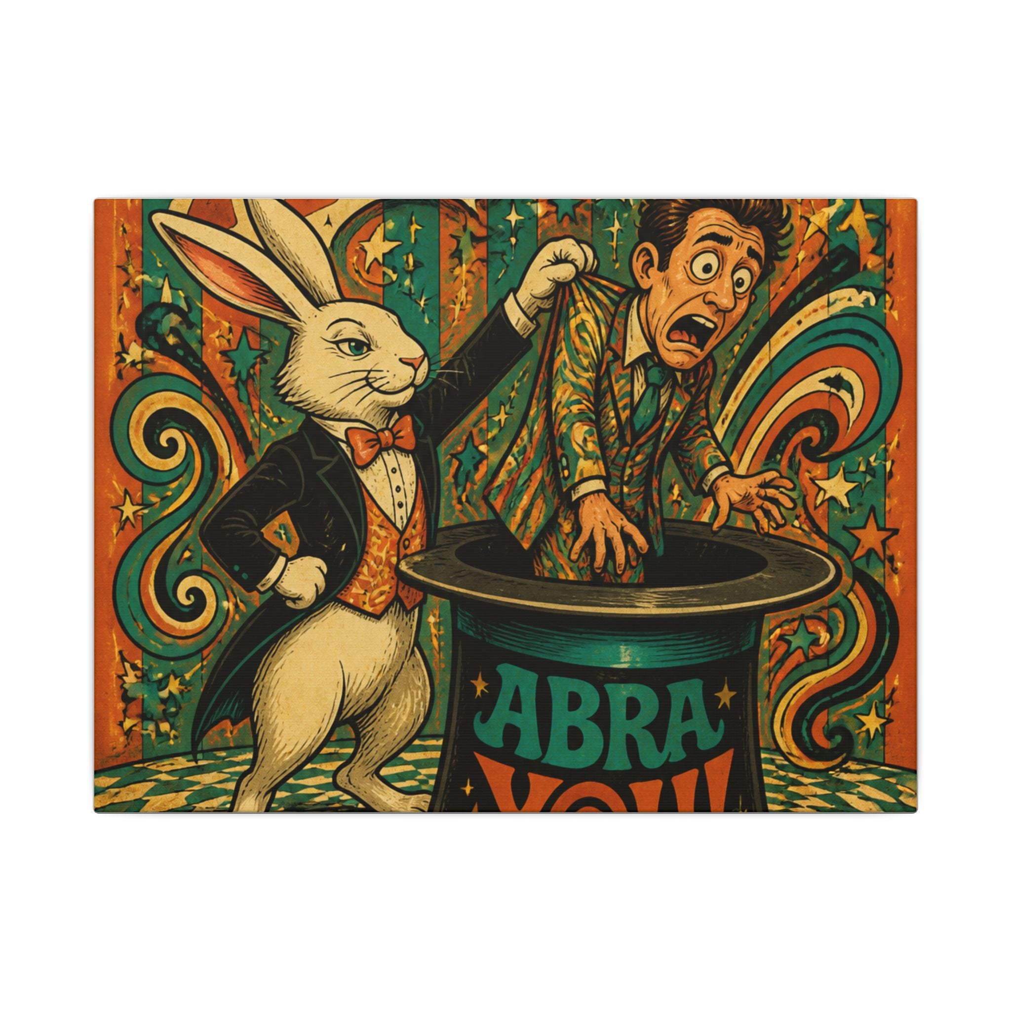 Magic Hat Rabbit Wall Art Canvas 16×20 Psychedelic Cafe Decor Maximalist Print