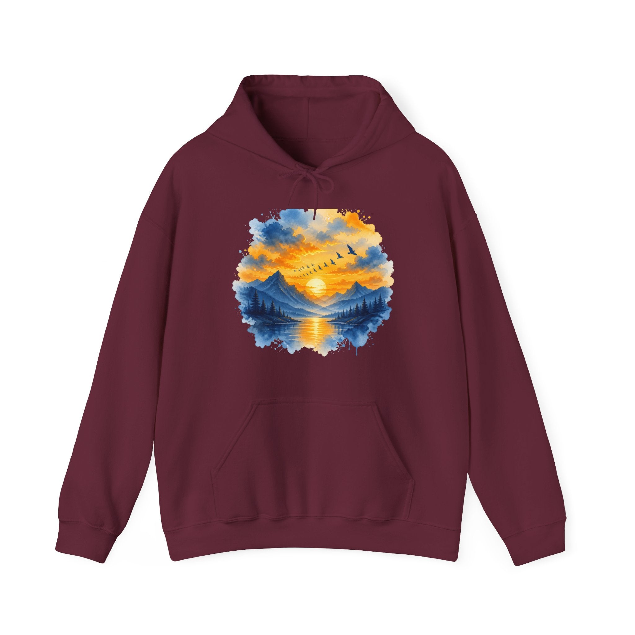Matching Couple Sweatshirt - Sunrise & Sunset Matching Couple Hooded Sweatshirt Watercolor Art His Hers Engagement Gift - Design B