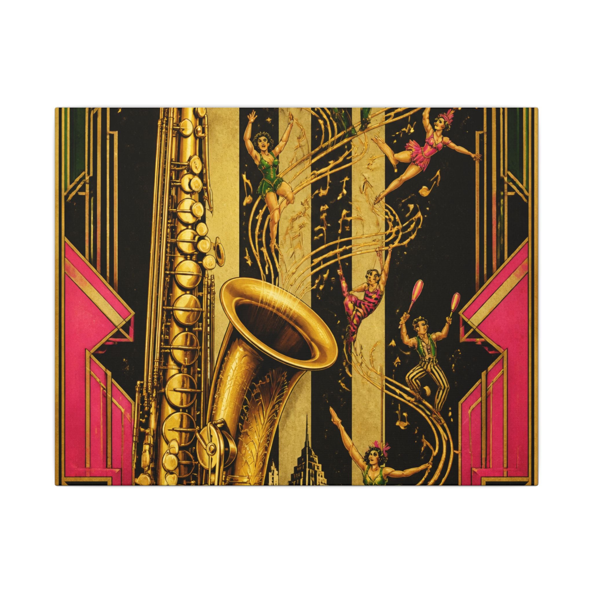 Saxophone Music Circus Wall Art Canvas 24×36 Art Deco Bar Area Decor Maximalist Print