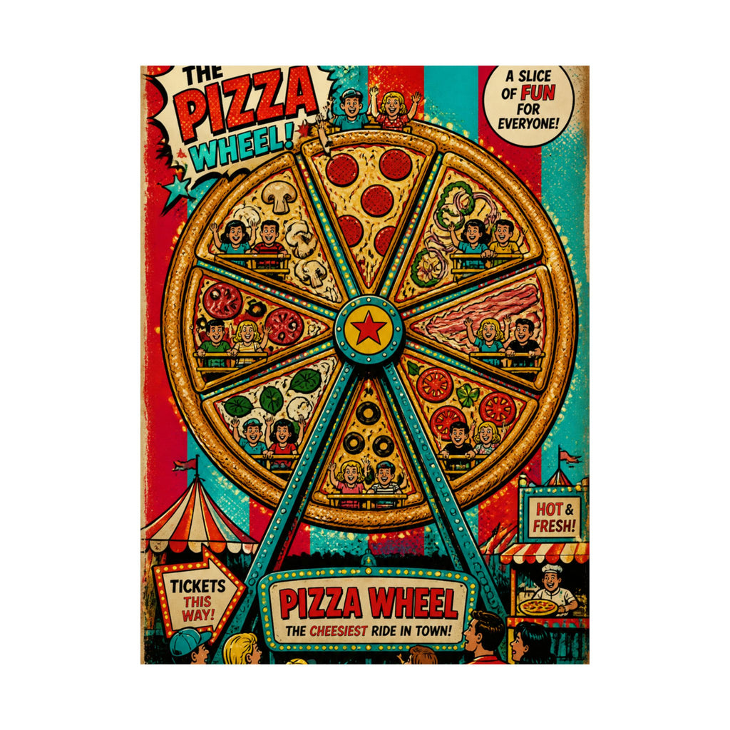 Pizza Ferris Wheel Wall Art Poster 24×36 Pop Art Restaurant Decor Maximalist Print