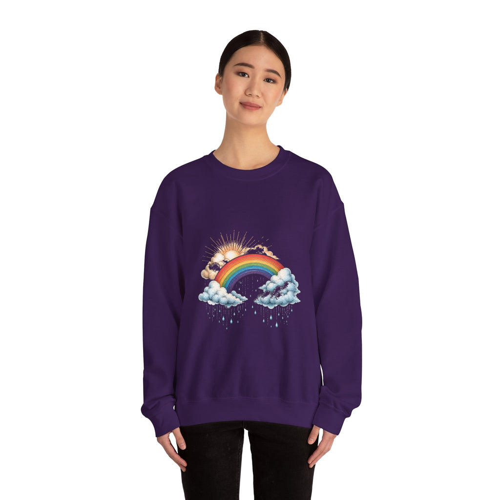 Matching Couple Sweatshirt - Storm & Rainbow Matching Couple Comfort Colors Crew Hand-Drawn Art His Hers Anniversary Gift - Design B