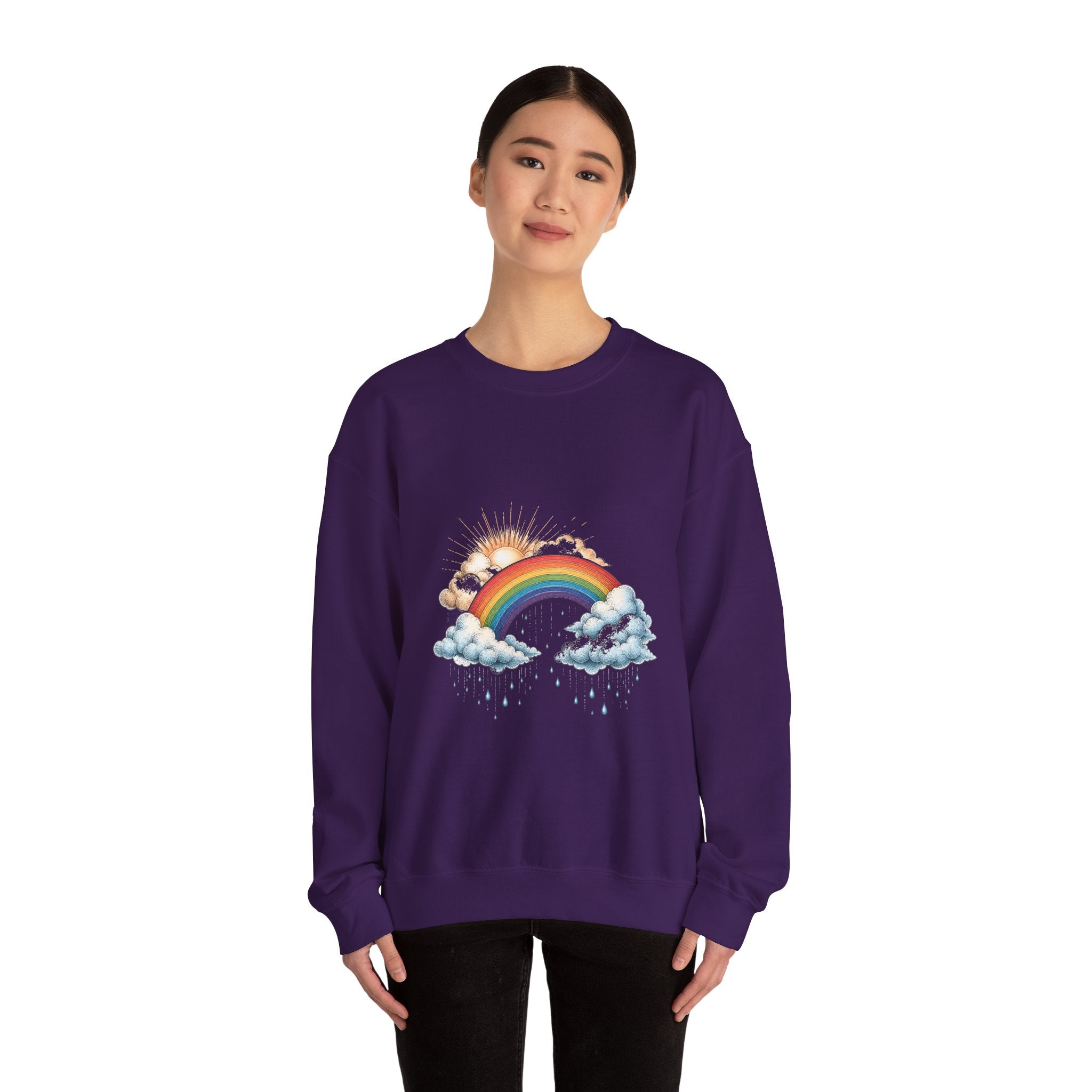 Matching Couple Sweatshirt - Storm & Rainbow Matching Couple Comfort Colors Crew Hand-Drawn Art His Hers Anniversary Gift - Design B