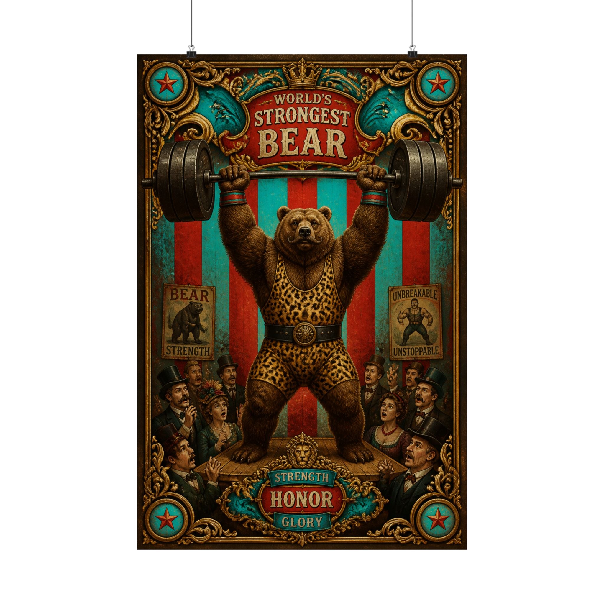Strongman Bear Wall Art Poster 24×36 Baroque Studio Decor Maximalist Print