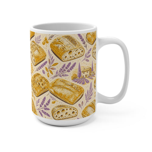 Ciabatta Rolls 15oz Ceramic Mug Mediterranean Kitchen Linocut Design Italian Cottagecore Gift