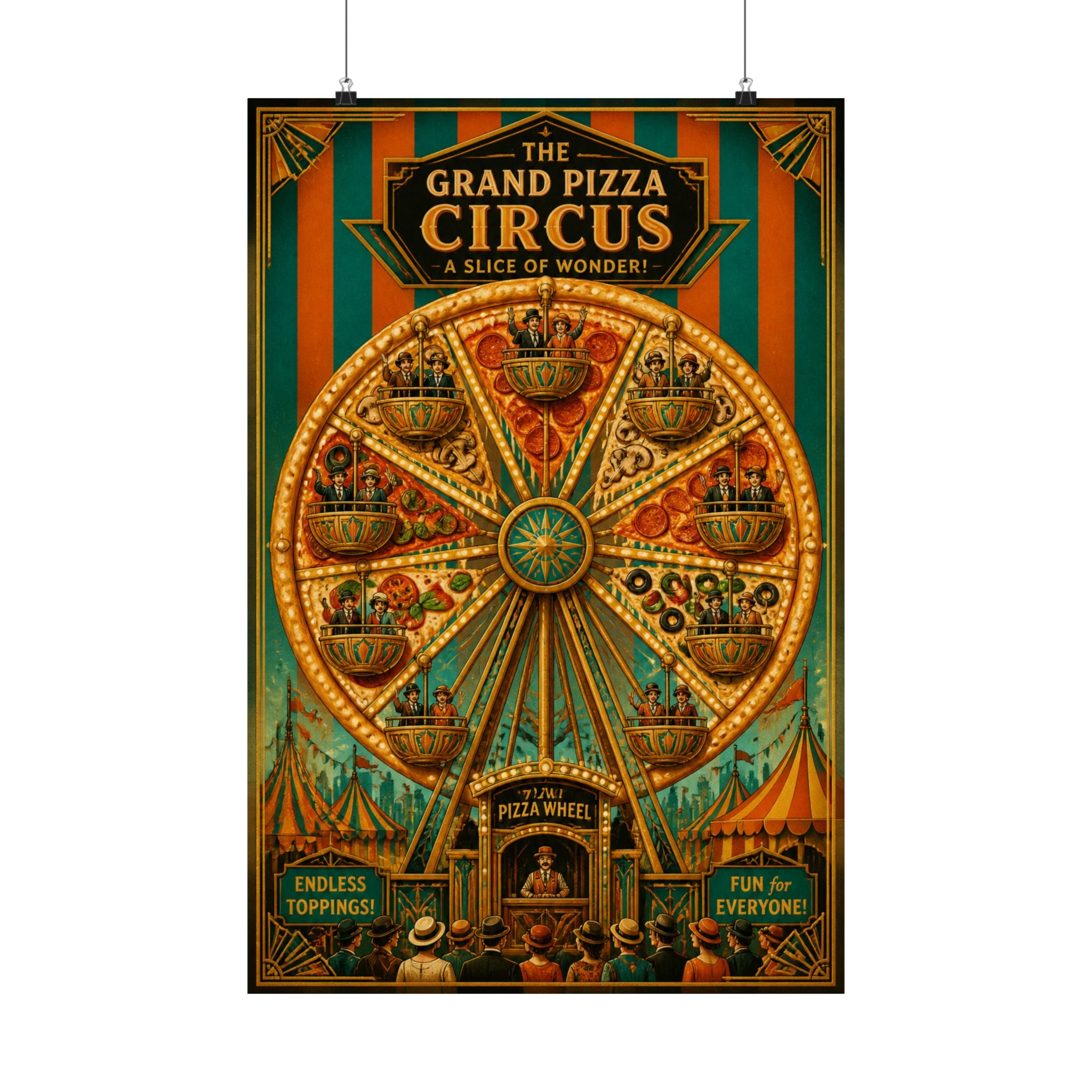 Pizza Ferris Wheel Wall Art Poster 24×36 Art Deco Bar Area Decor Maximalist Print