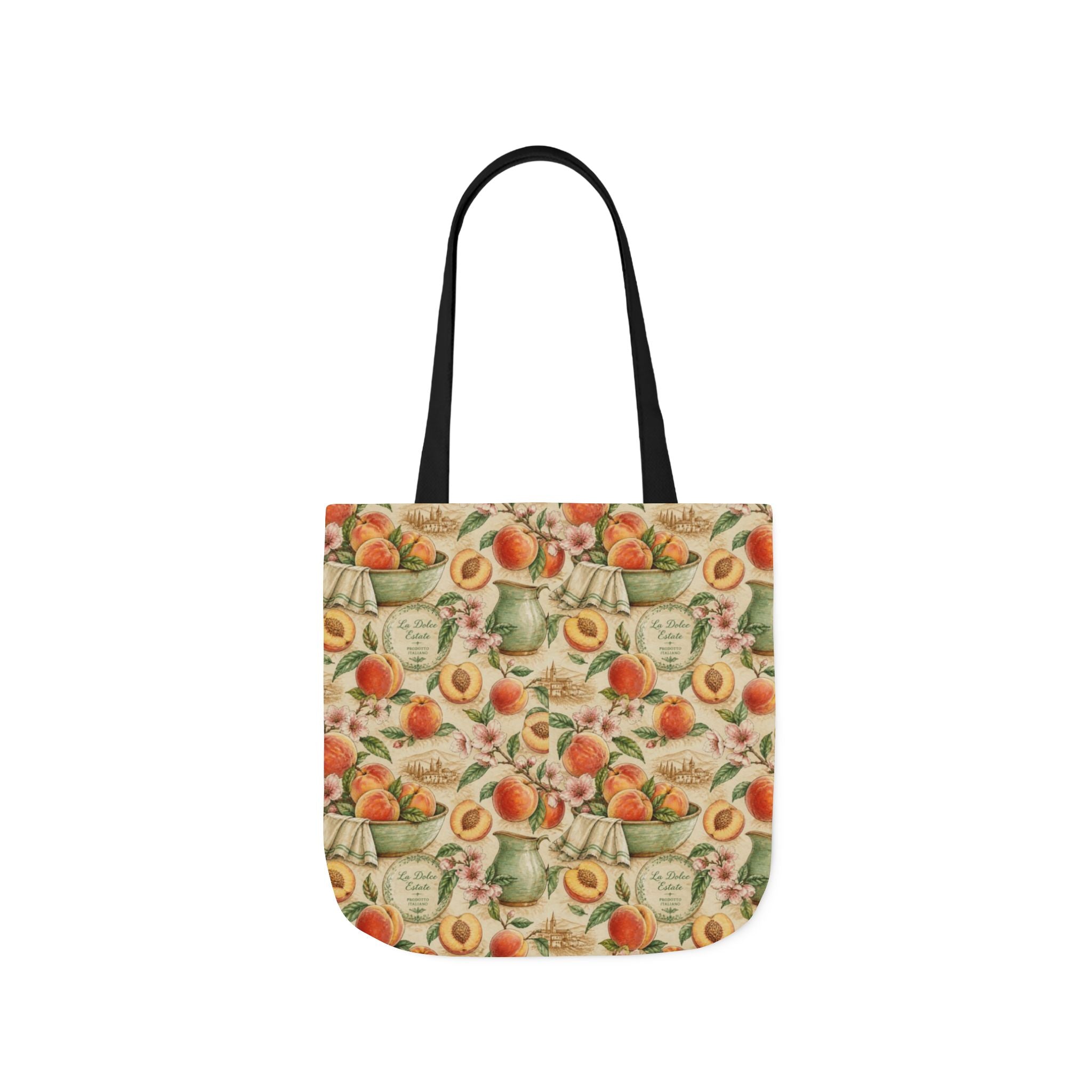 Ripe Peaches Canvas Tote Bag Mediterranean Kitchen Watercolor Design Italian Cottagecore Gift