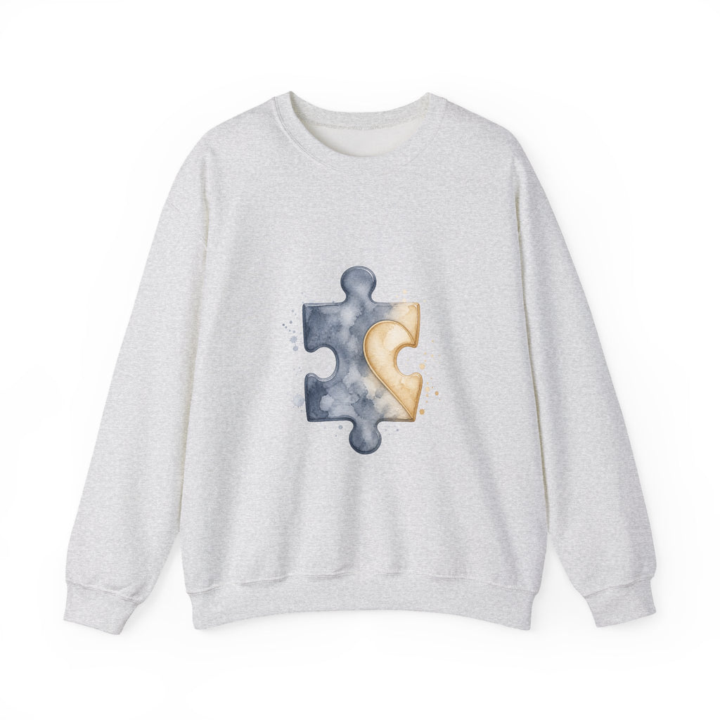 Matching Couple Sweatshirt - Puzzle Pieces Matching Couple Premium Fleece Sweatshirt Watercolor Art His Hers Birthday Gift - Design A
