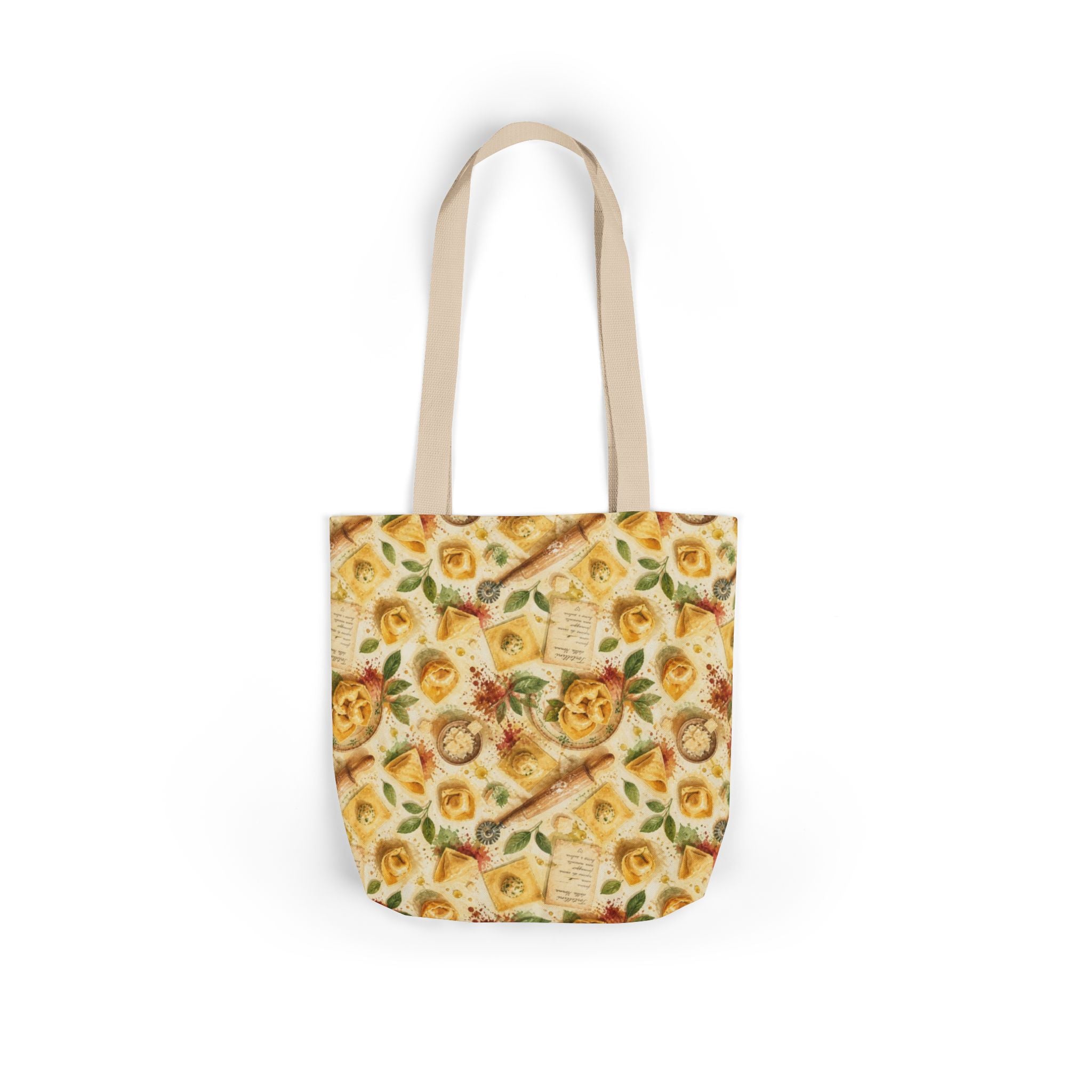 Tortellini with Sage Canvas Tote Bag Mediterranean Kitchen Watercolor Splash Design Italian Cottagecore Gift