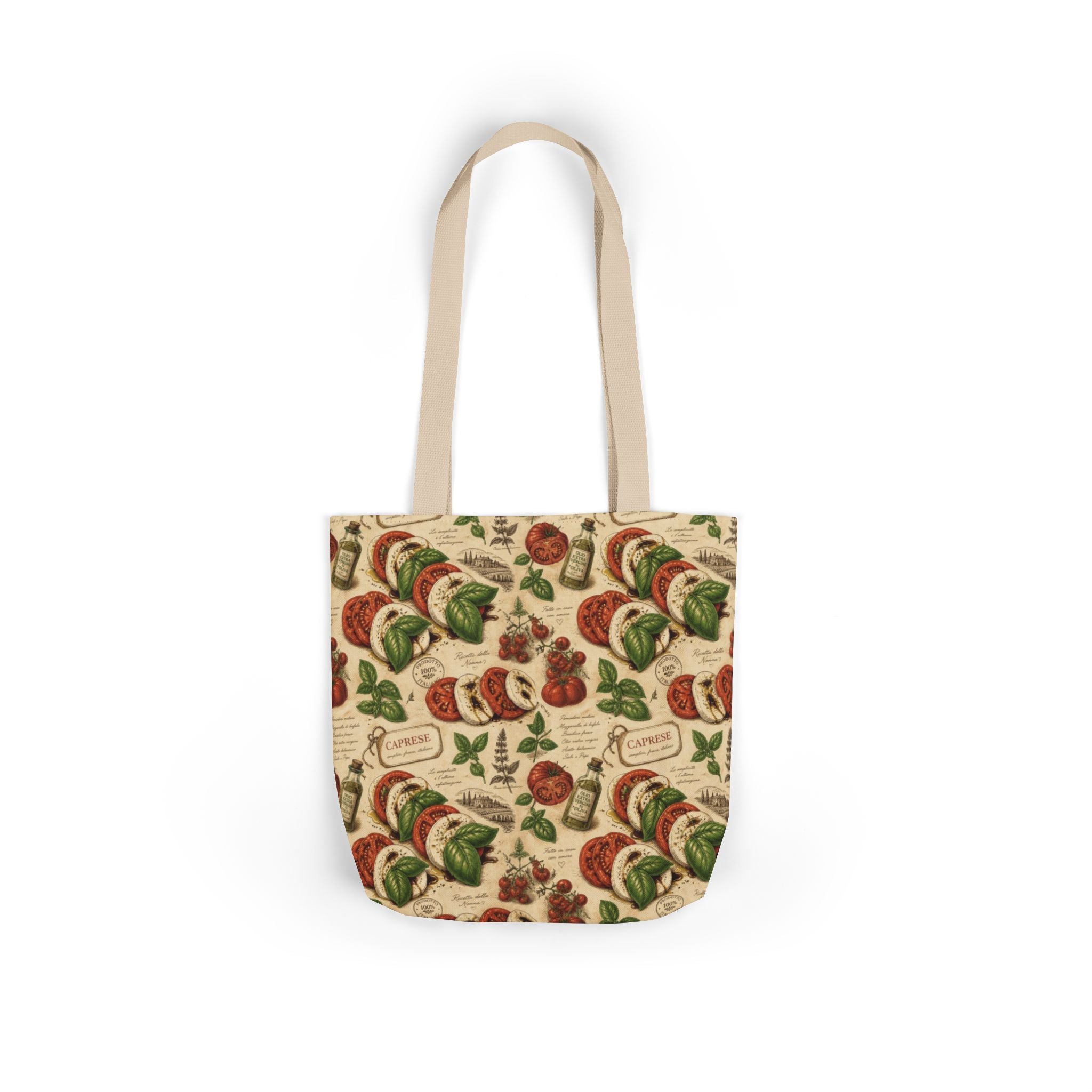 Caprese Arrangement Canvas Tote Bag Mediterranean Kitchen Botanical Design Italian Cottagecore Gift