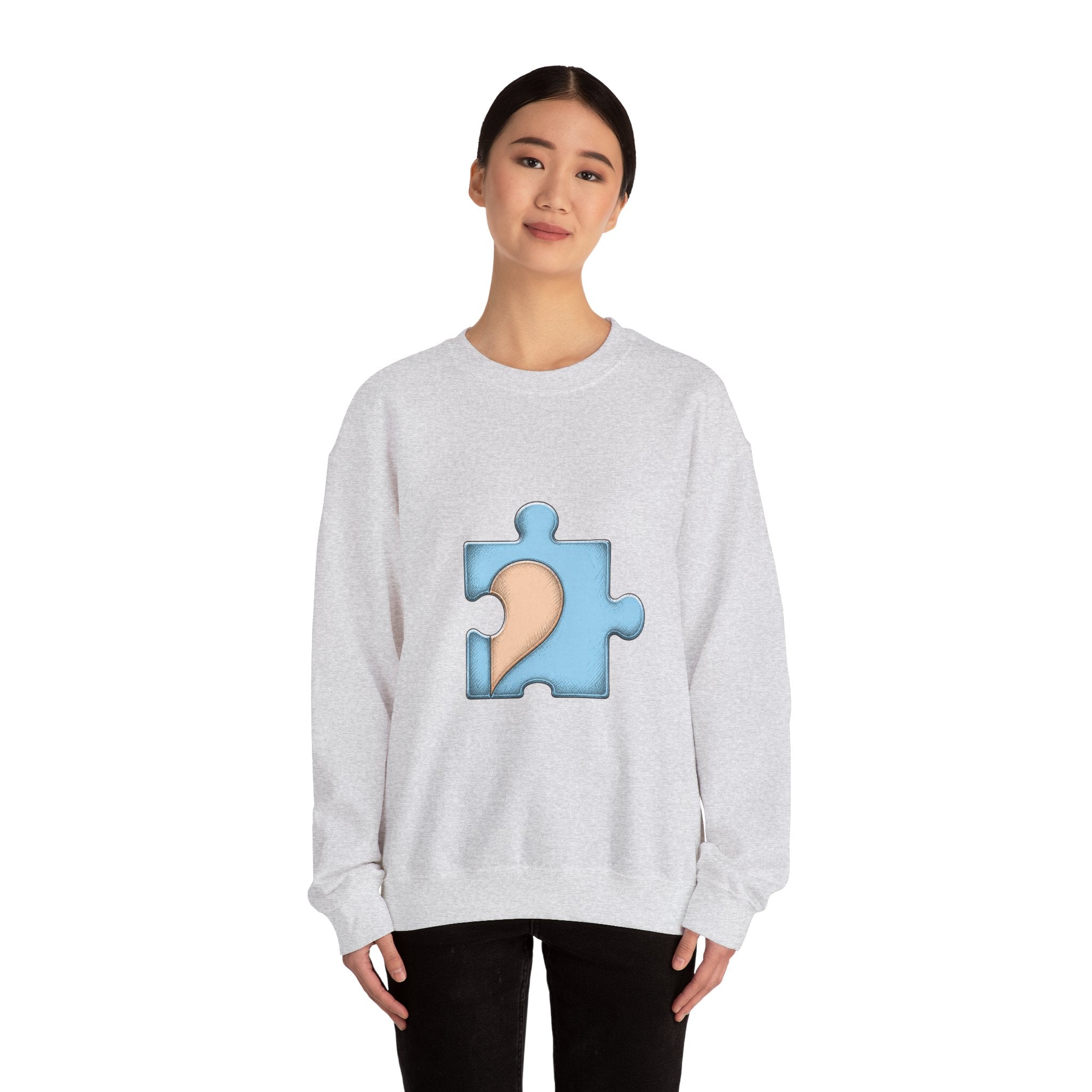 Matching Couple Sweatshirt - Puzzle Pieces Matching Couple Crewneck Sweatshirt Hand-Drawn Art His Hers Best Friend Gift - Design B