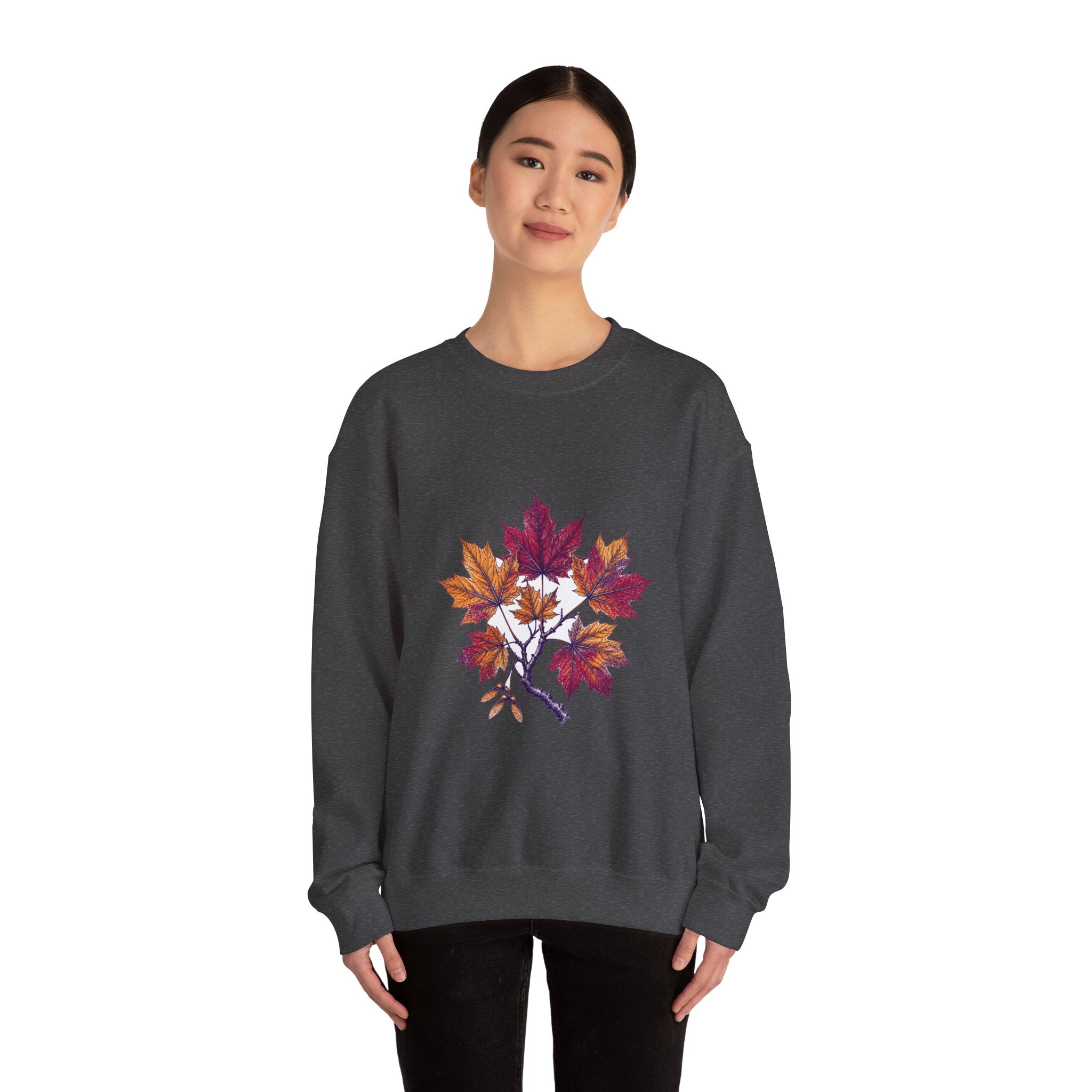 Matching Couple Sweatshirt - Cherry Blossom & Maple Leaf Matching Couple Comfort Colors Crew Hand-Drawn Art His Hers Anniversary Gift - Design B
