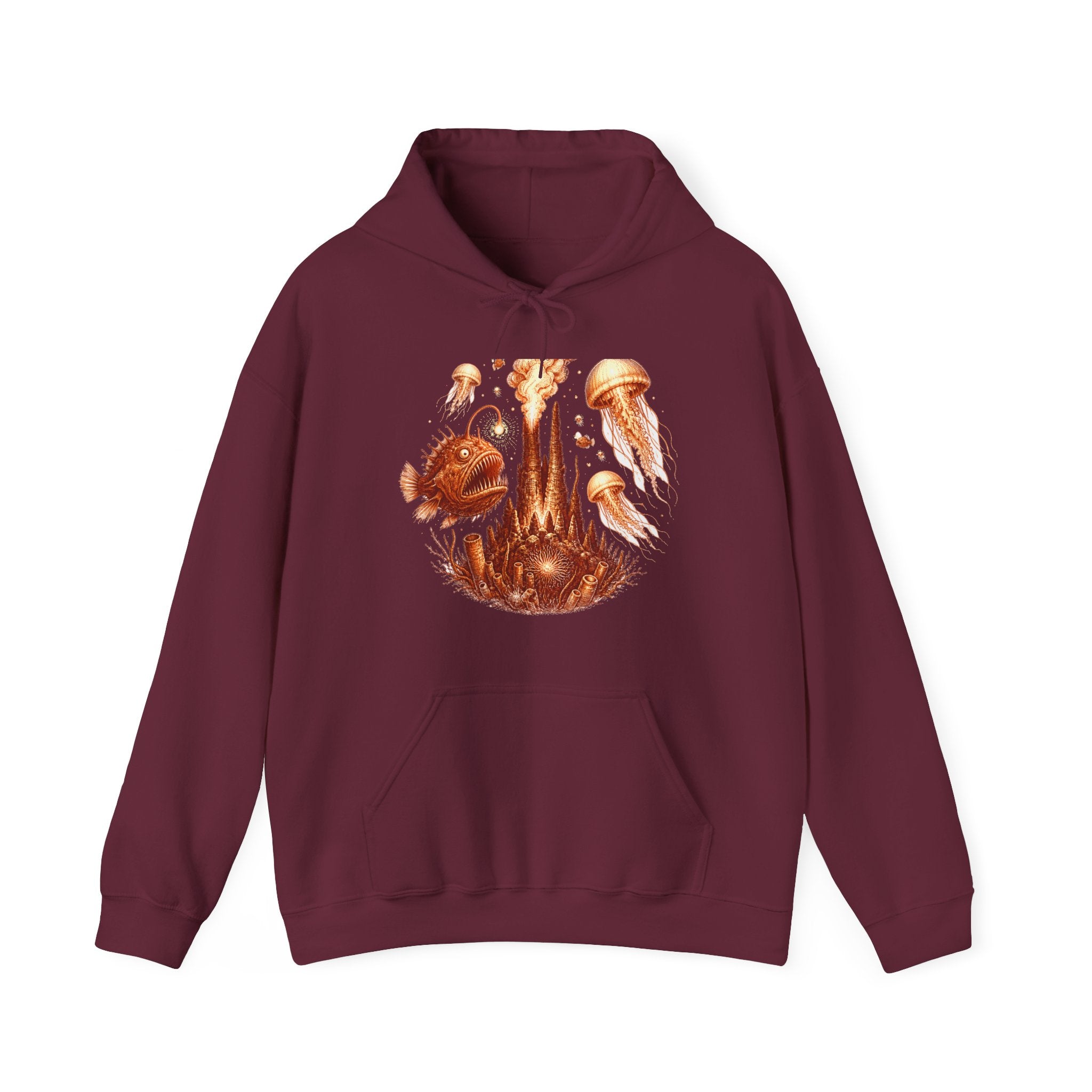 Matching Couple Sweatshirt - Coral Reef & Deep Sea Matching Couple Hooded Sweatshirt Hand-Drawn Art His Hers Best Friend Gift - Design B