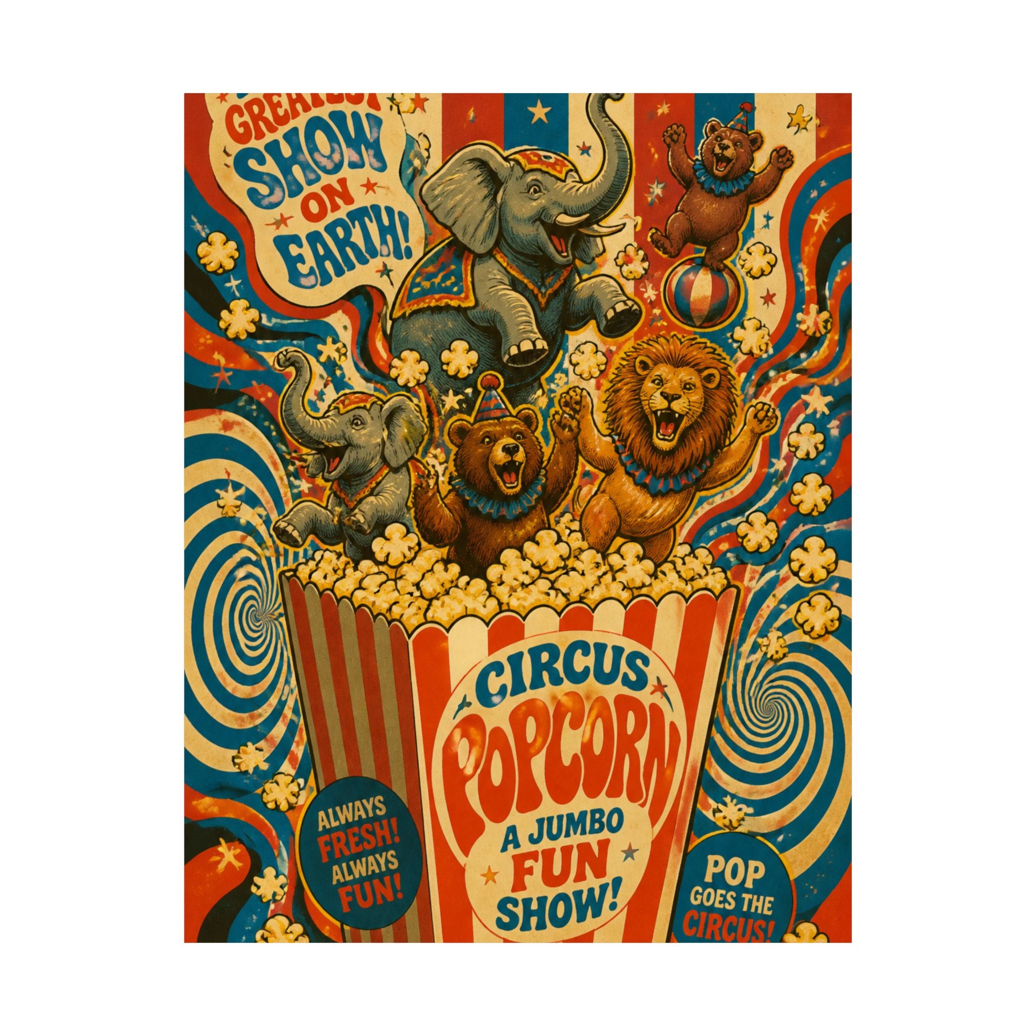 Popcorn Box Animals Wall Art Poster 24×36 Psychedelic Dining Room Decor Maximalist Print