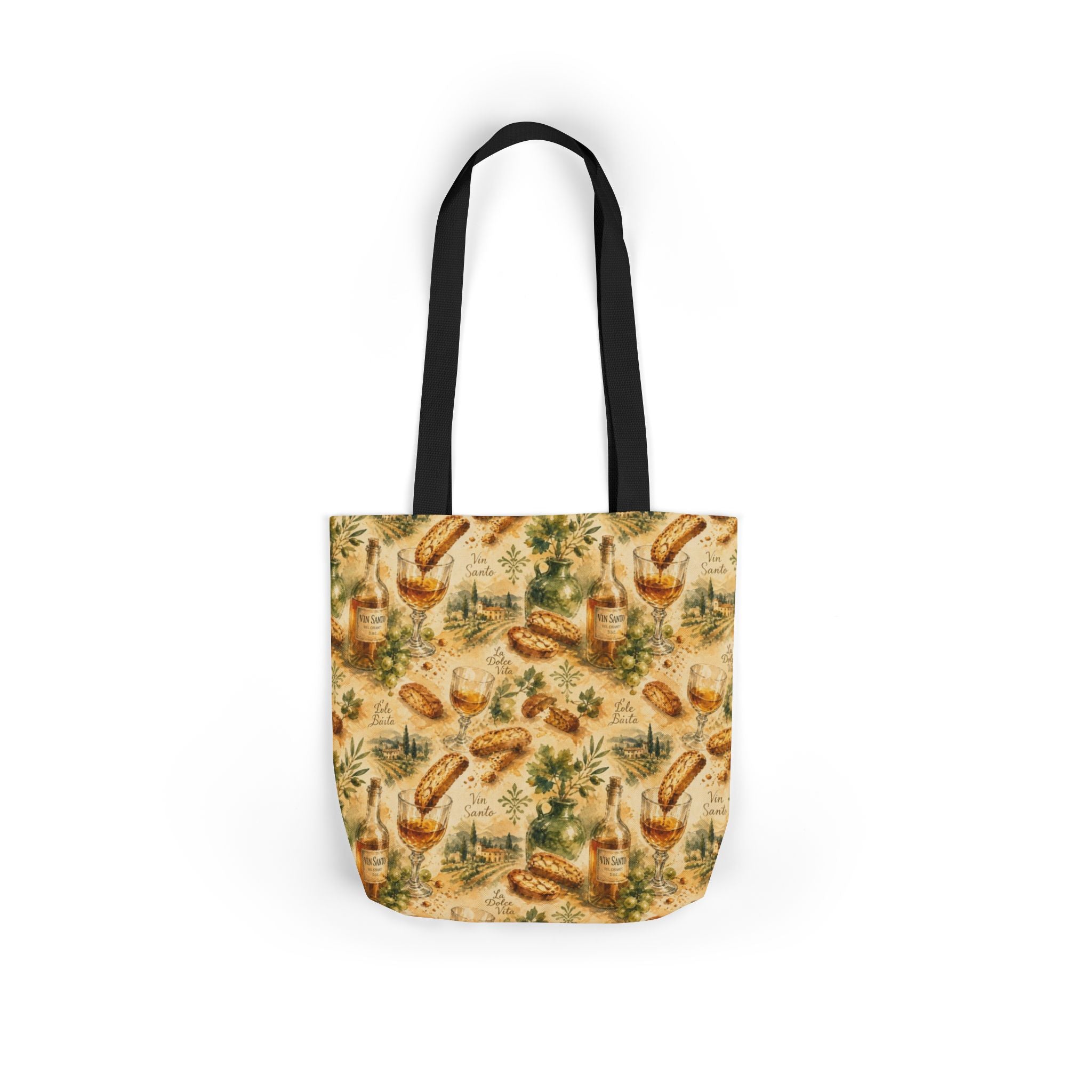 Biscotti & Vin Santo Canvas Tote Bag Mediterranean Kitchen Watercolor Splash Design Italian Cottagecore Gift