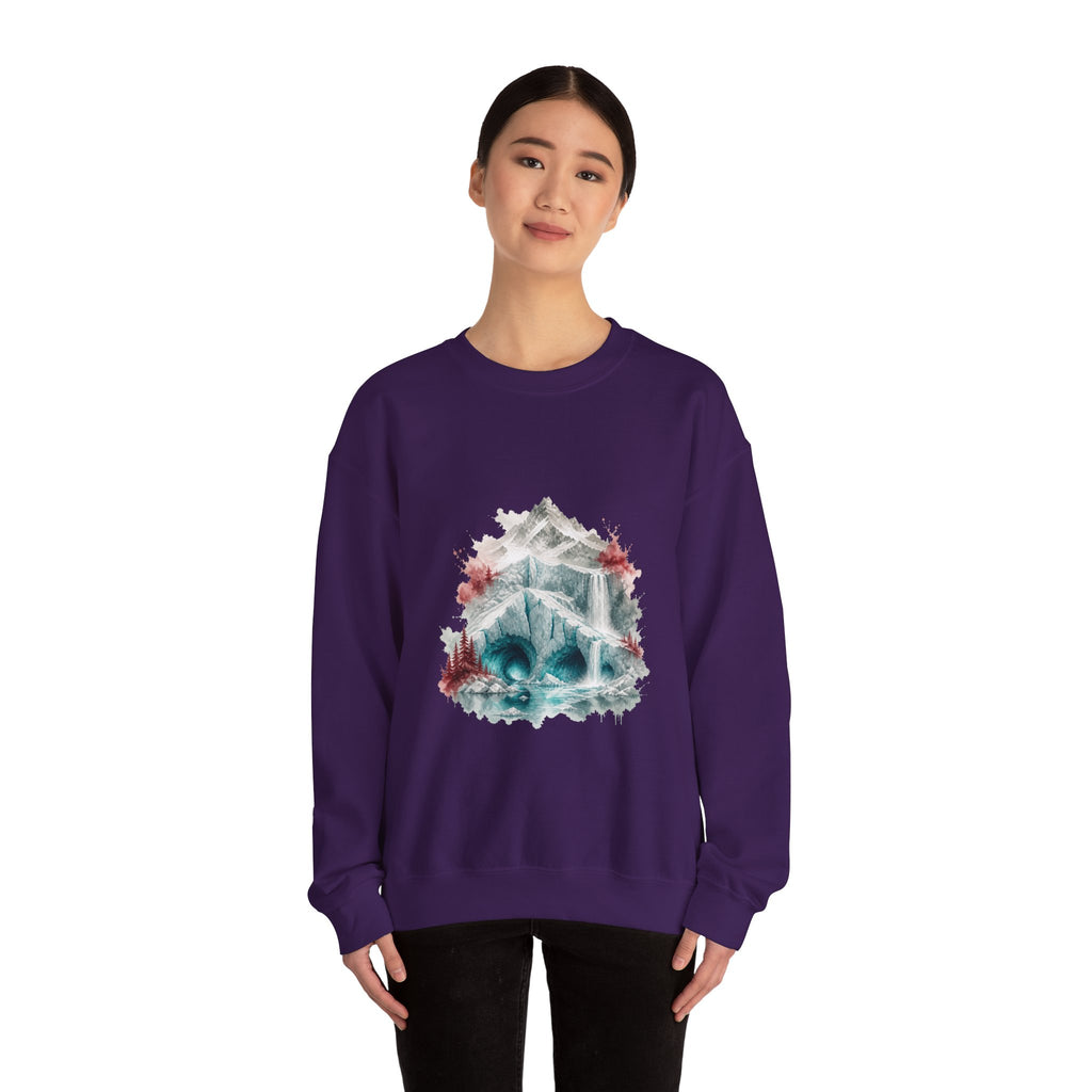 Matching Couple Sweatshirt - Volcano & Glacier Matching Couple Premium Fleece Sweatshirt Watercolor Art His Hers Birthday Gift - Design B