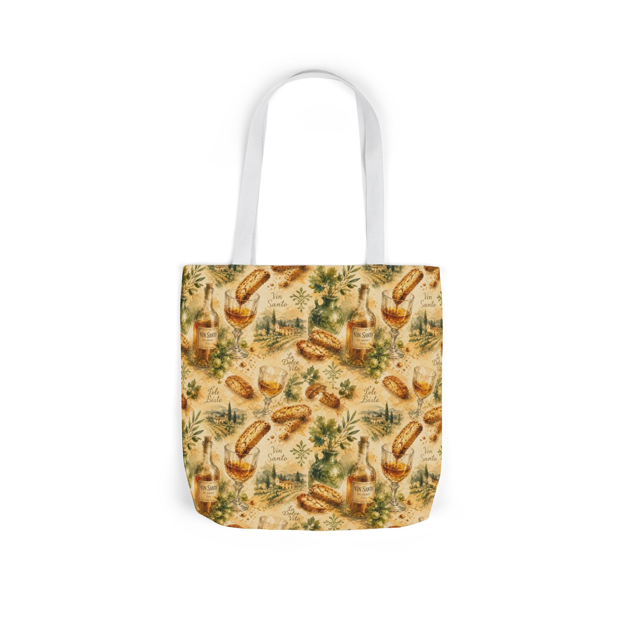 Biscotti & Vin Santo Canvas Tote Bag Mediterranean Kitchen Watercolor Splash Design Italian Cottagecore Gift