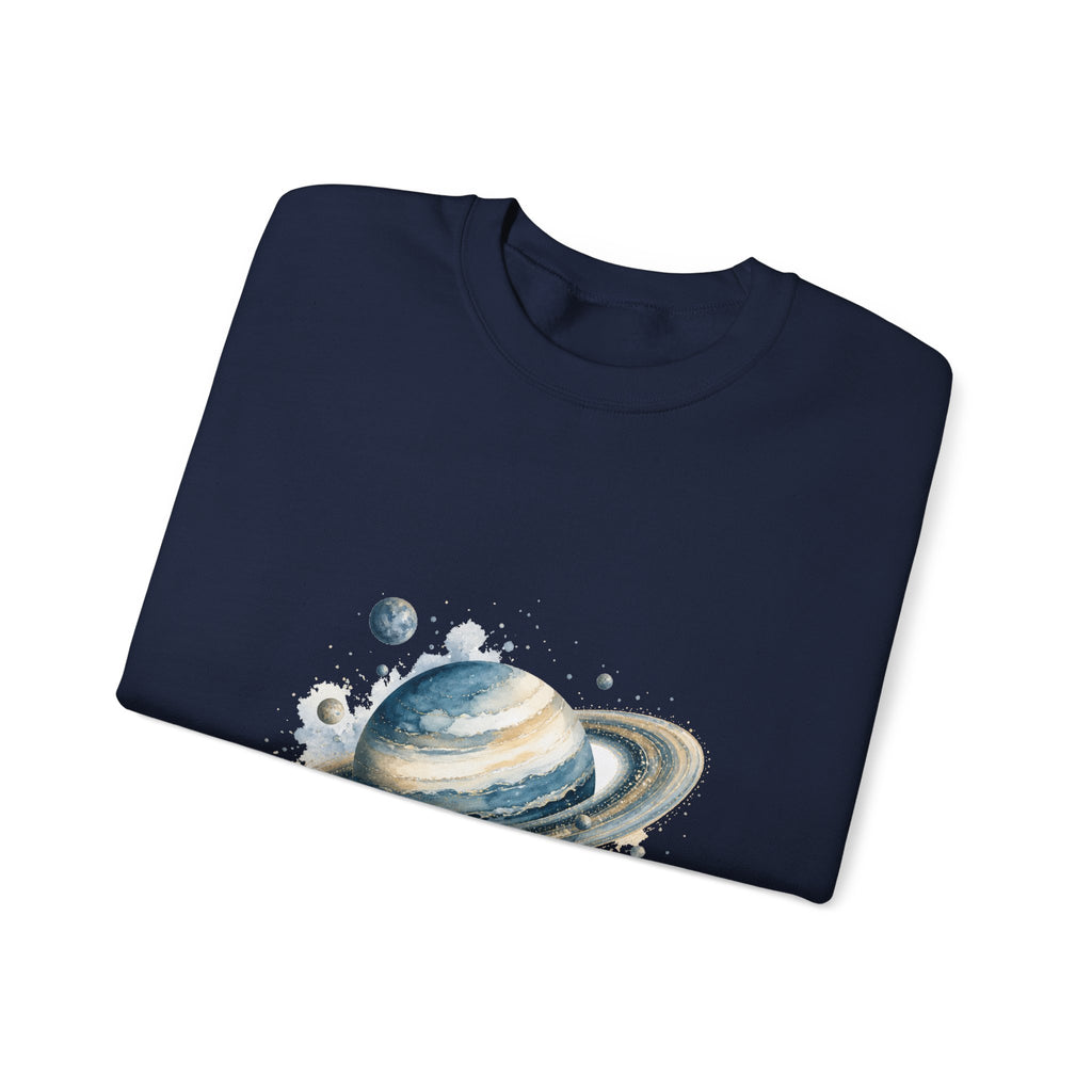 Matching Couple Sweatshirt - Astronaut & Planet Matching Couple Crewneck Sweatshirt Watercolor Art His Hers Engagement Gift - Design B