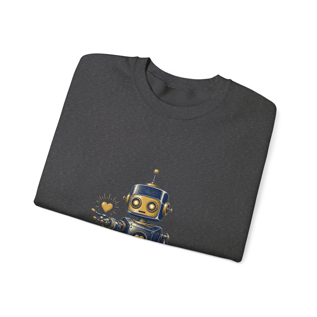 Matching Couple Sweatshirt - Robot & Heart Matching Couple Comfort Colors Crew Hand-Drawn Art His Hers Anniversary Gift - Design A