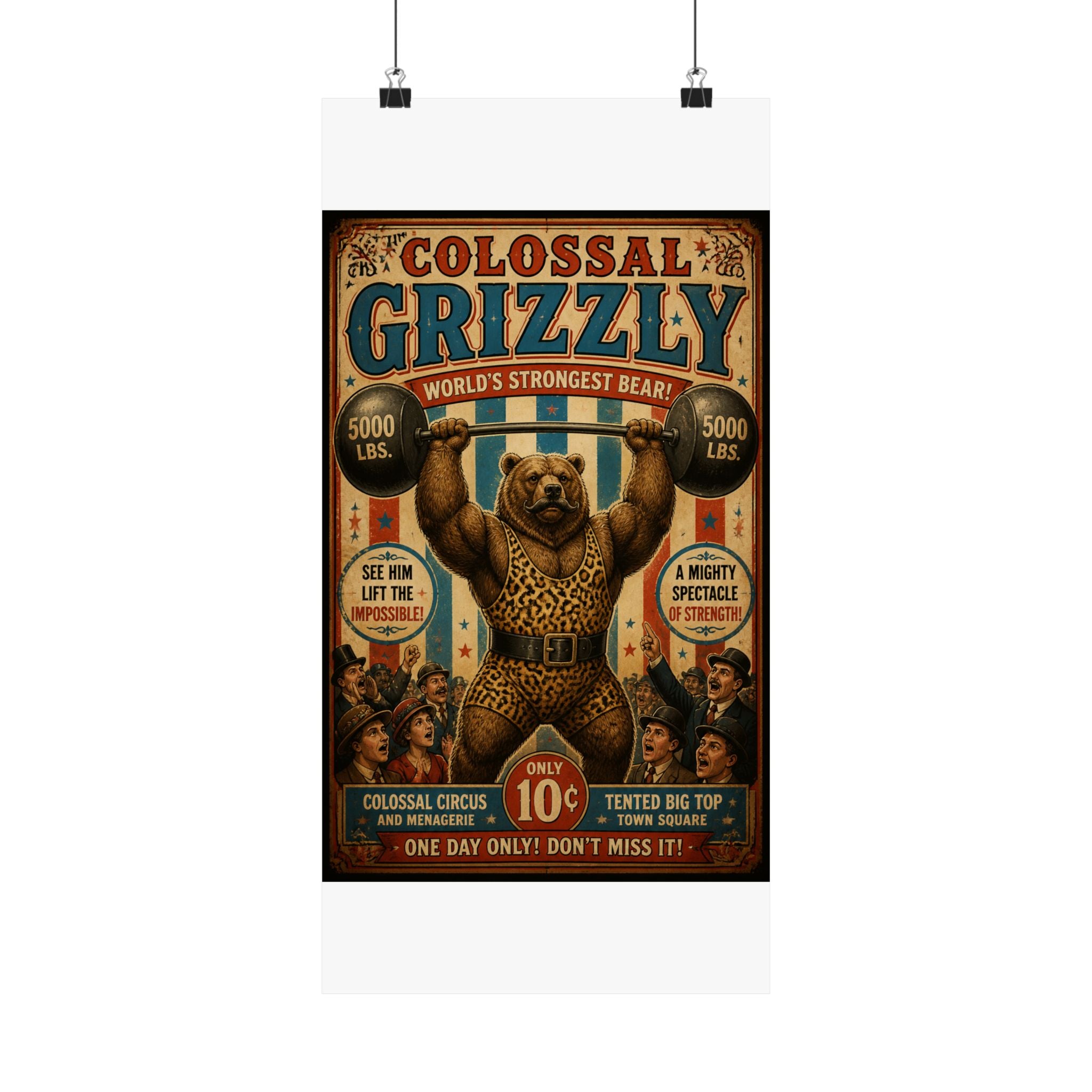 Strongman Bear Wall Art Poster 18×24 Vintage Circus Kitchen Decor Maximalist Print