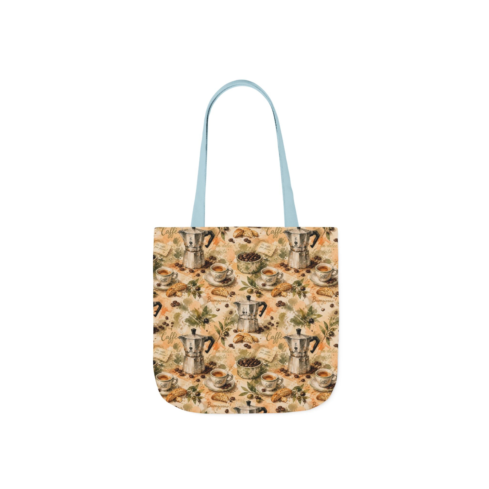 Espresso Moka Pot Canvas Tote Bag Mediterranean Kitchen Watercolor Splash Design Italian Cottagecore Gift