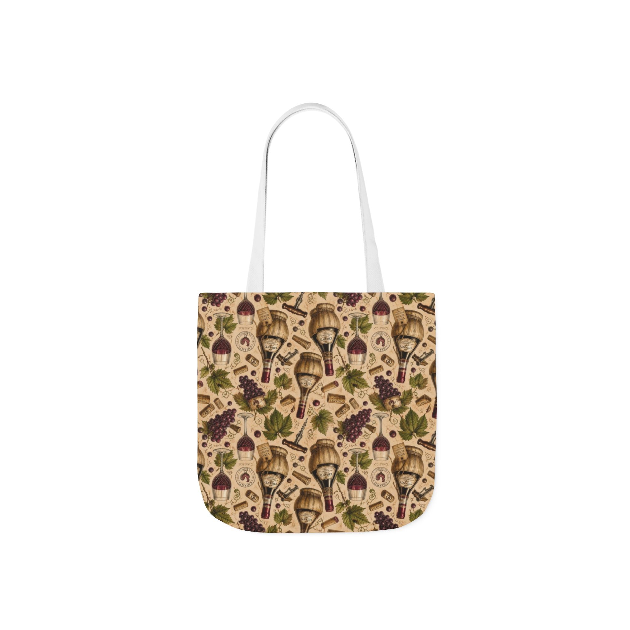 Wine Bottles & Glasses Canvas Tote Bag Mediterranean Kitchen Botanical Design Italian Cottagecore Gift
